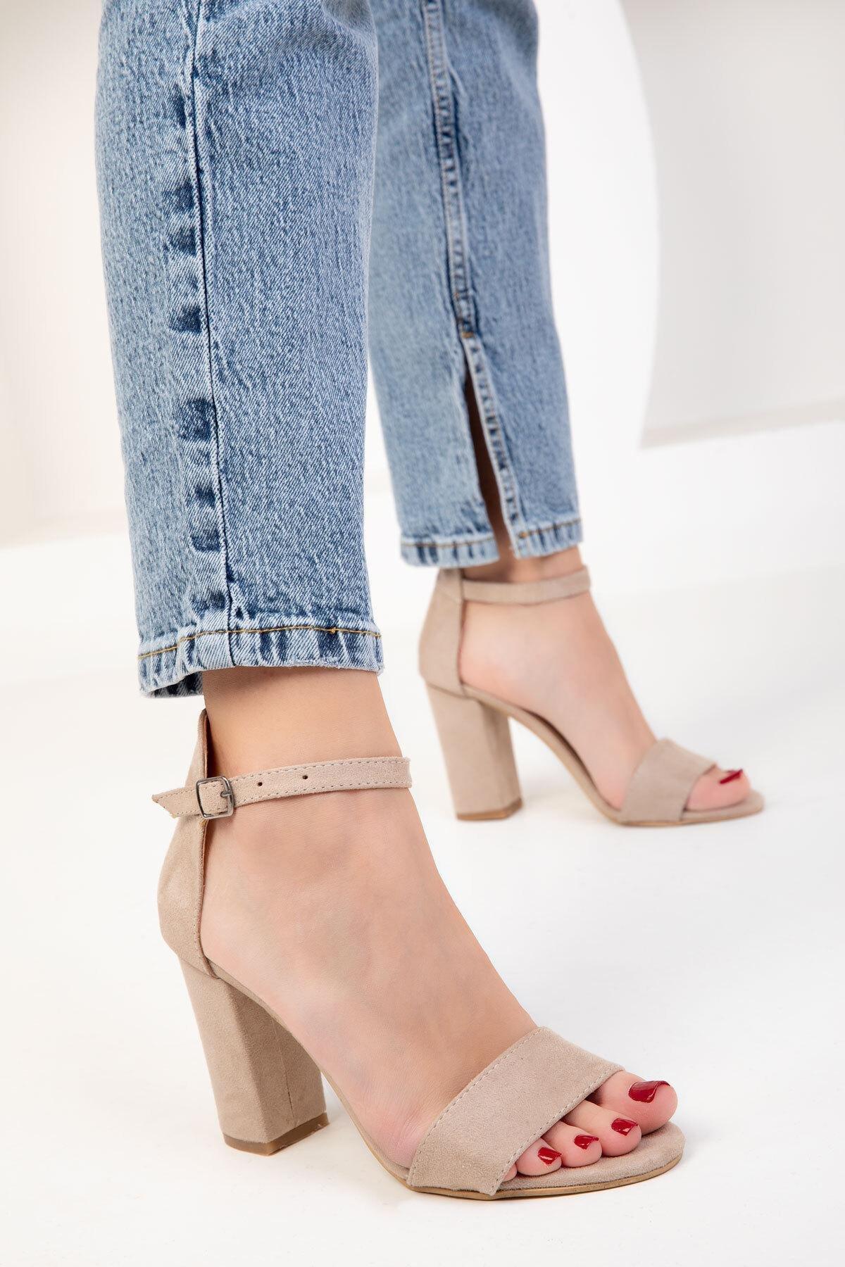 Beige Suede Strap Classic Heels, , large image number 3