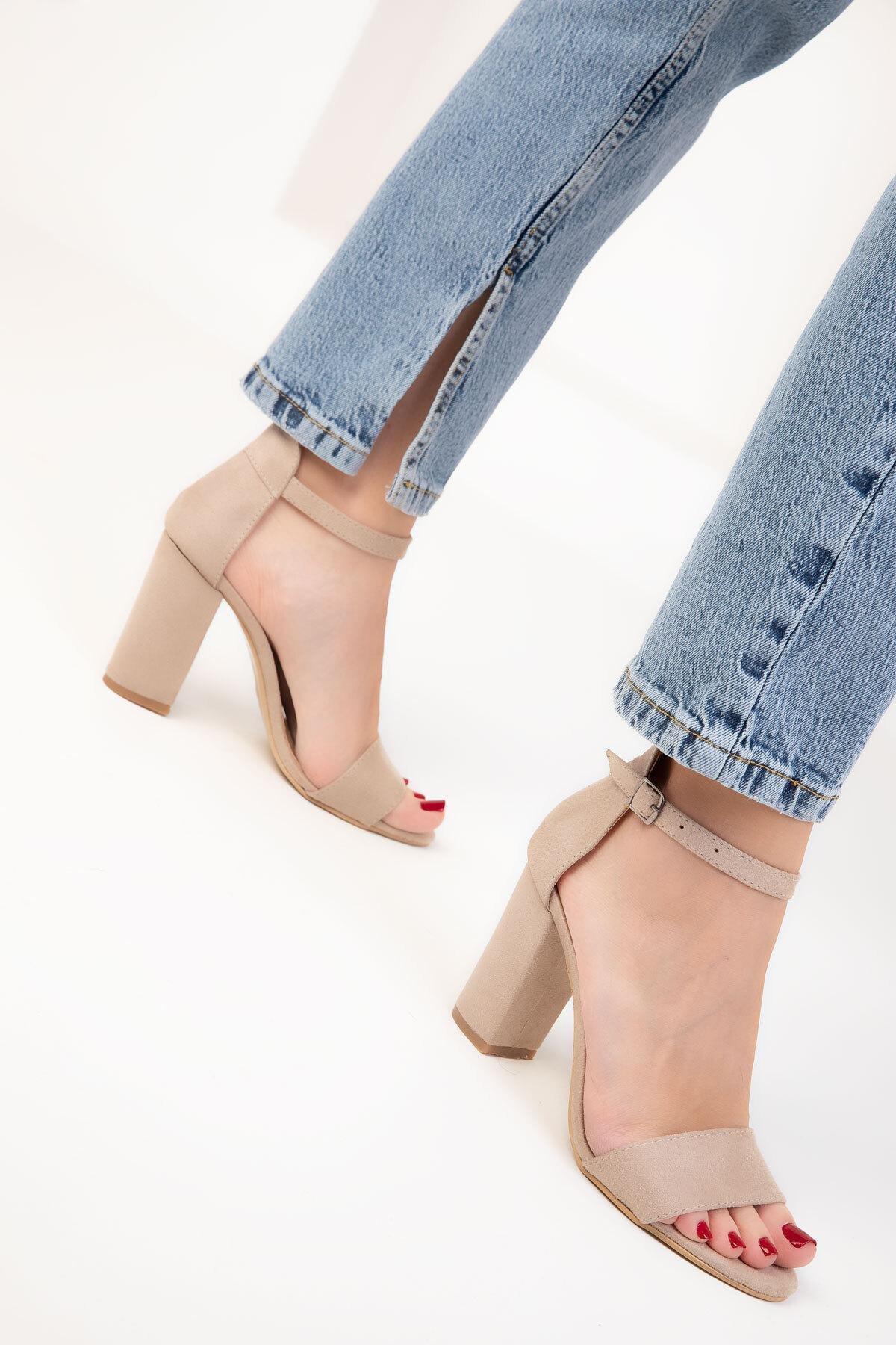 Beige Suede Strap Classic Heels, , large image number 4