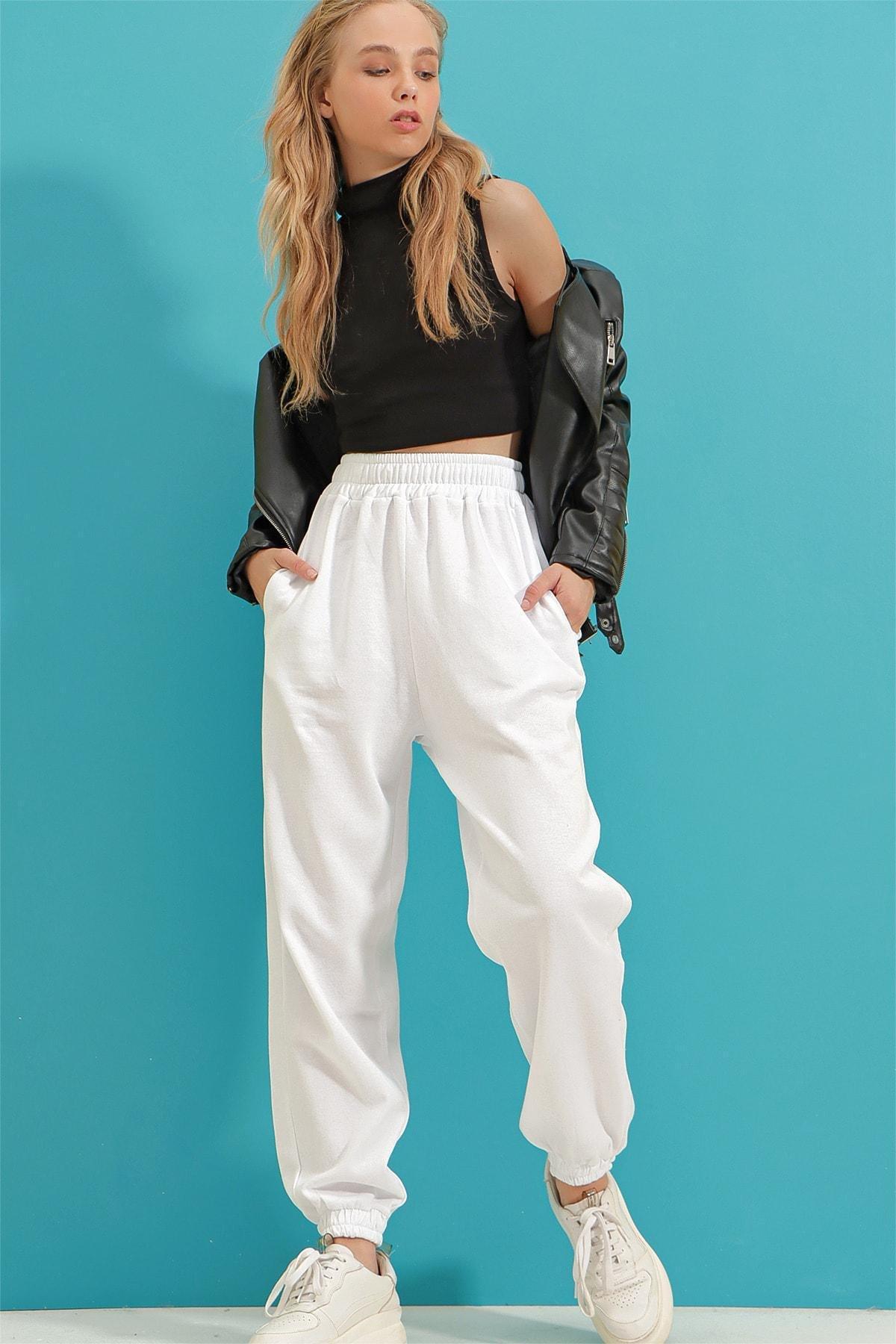 White High Waist Sweatpants, , large image number 0