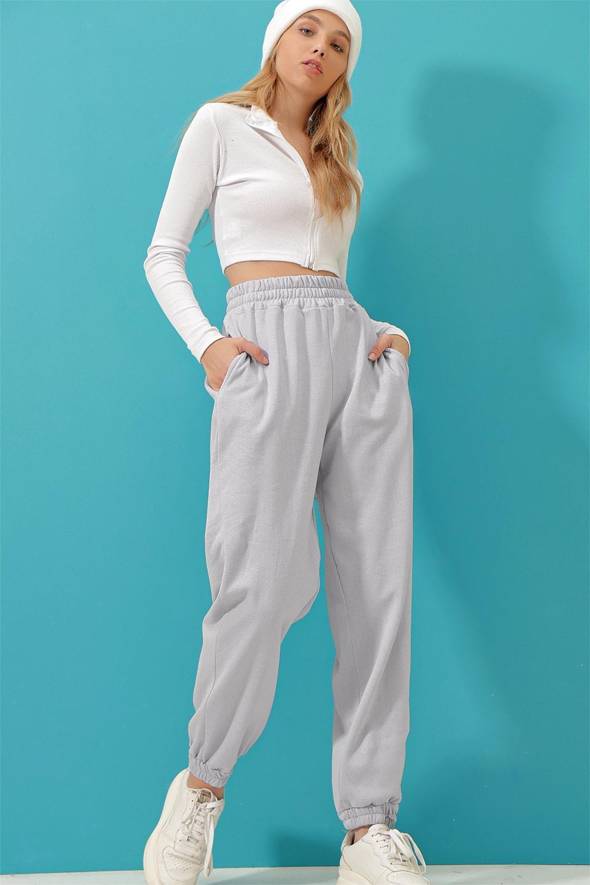 Gray High Waist Sweatpants, Gray, large image number 0