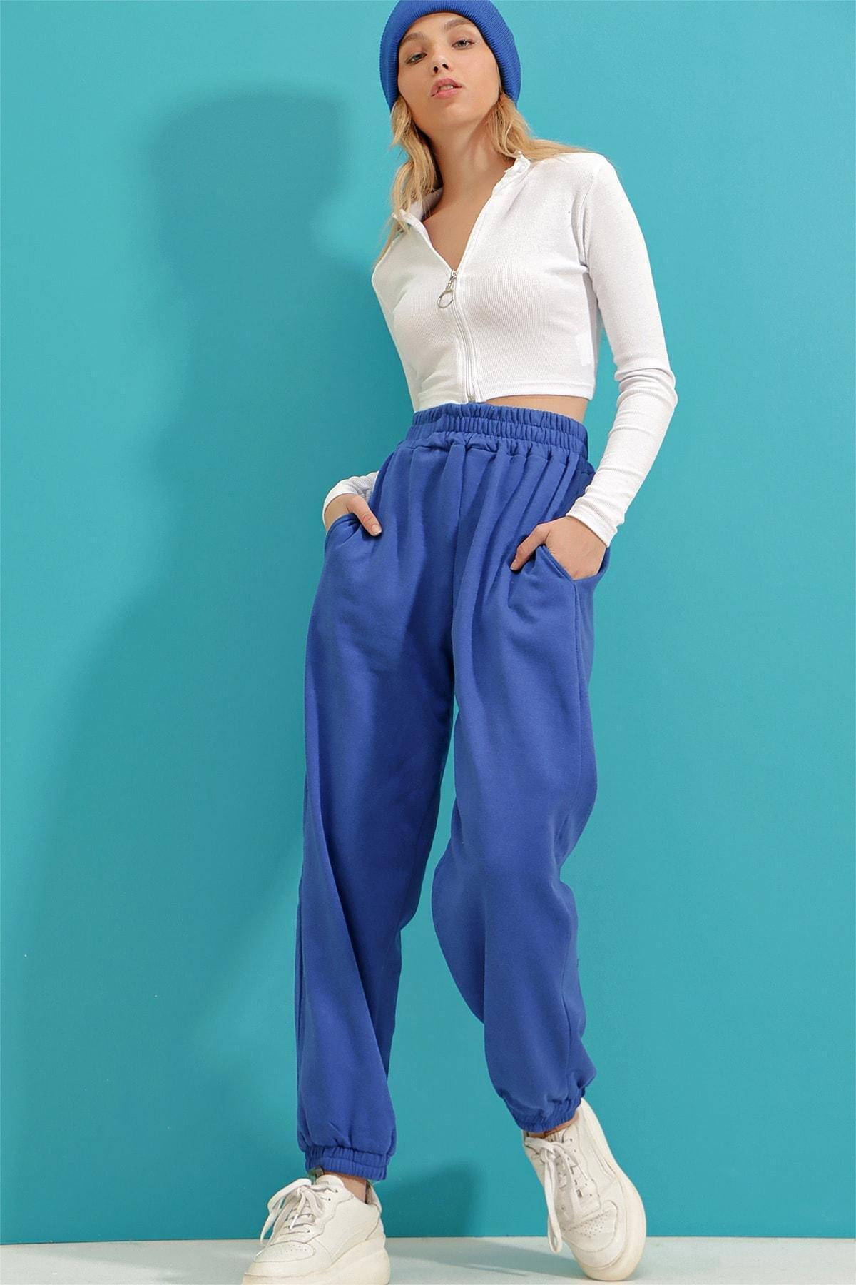 Navy High Waist Sweatpants, , large image number 1