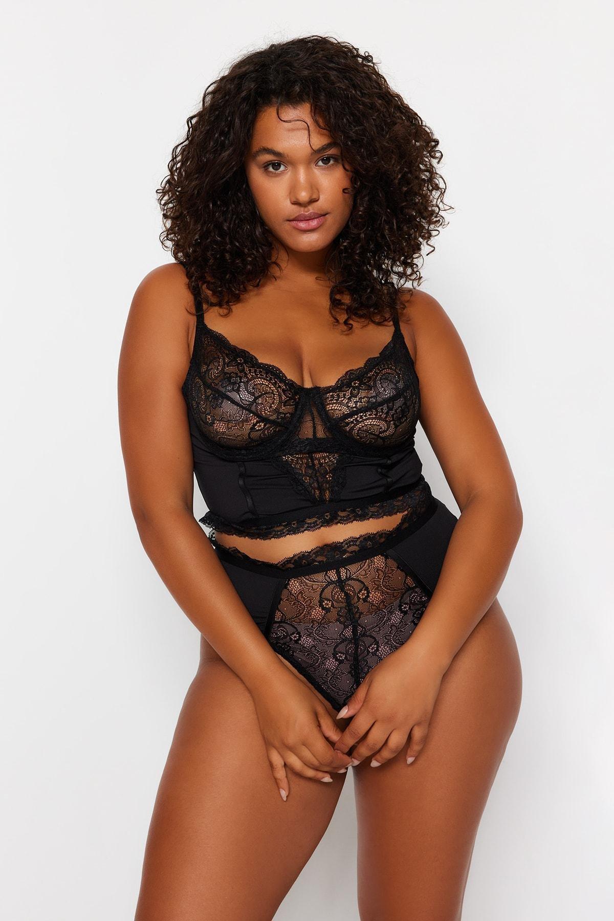 Plus Size Underwear Set - Black - Plain, 2 pcs, , large image number 1