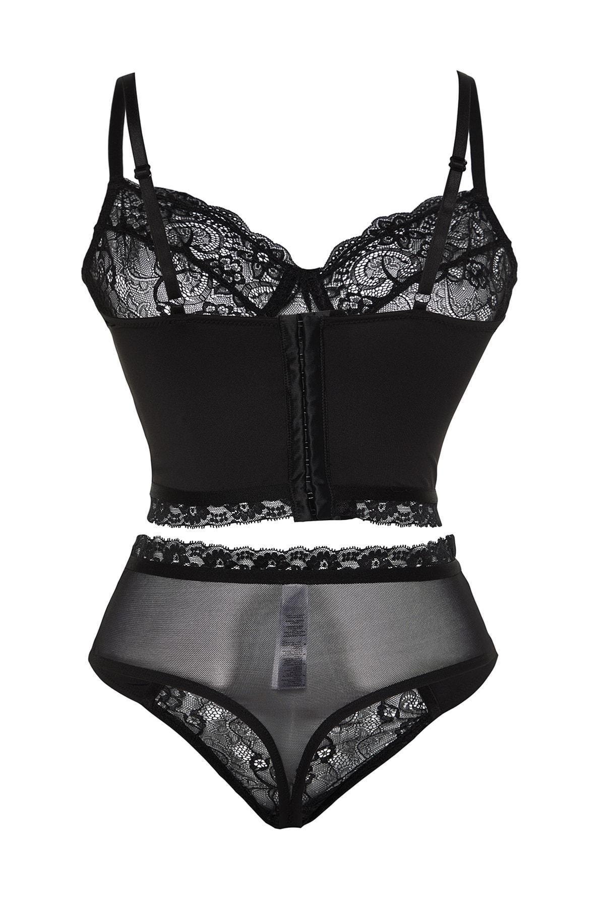 Plus Size Underwear Set - Black - Plain, 2 pcs, , large image number 2