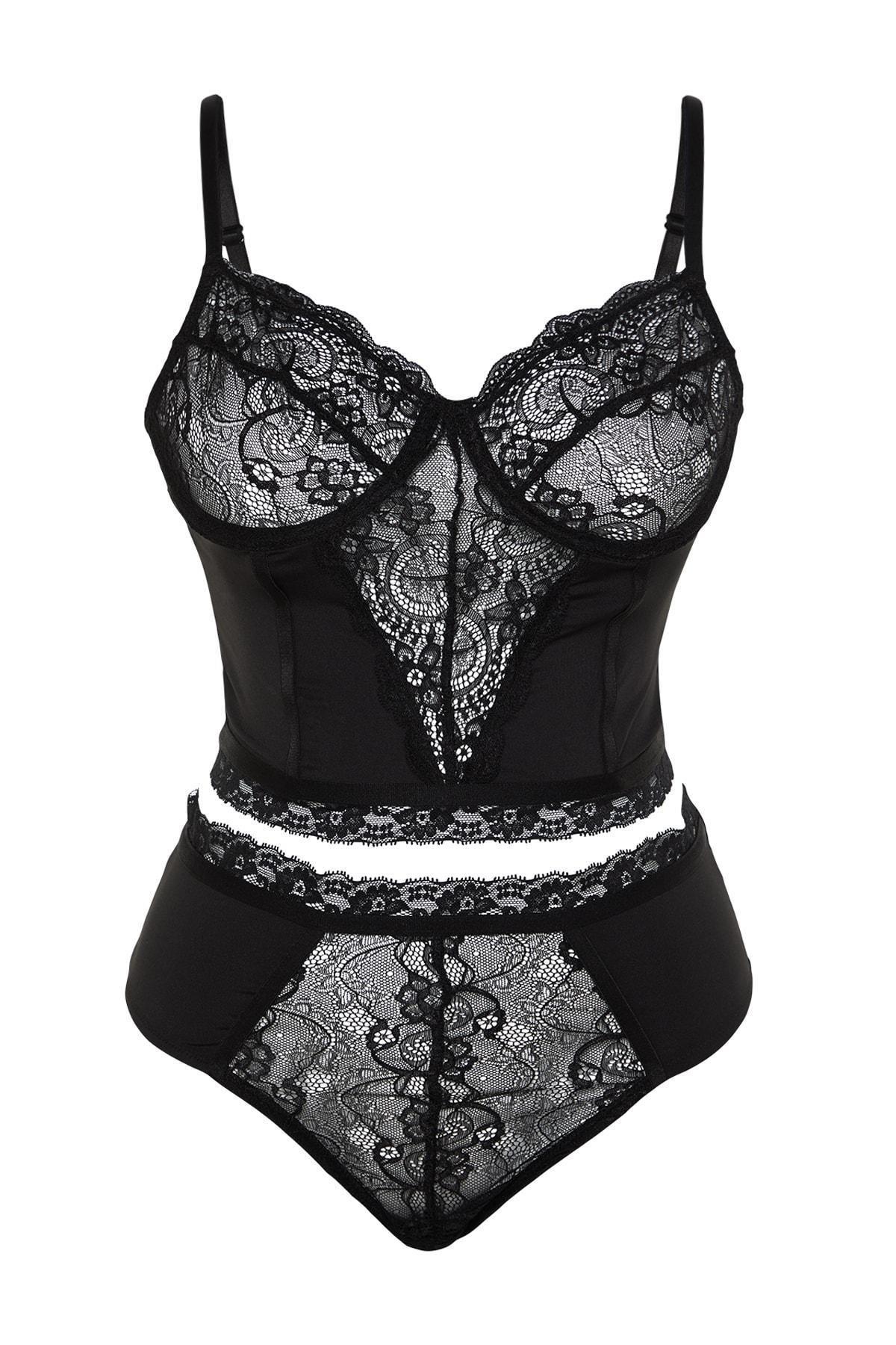 Plus Size Underwear Set - Black - Plain, 2 pcs, , large image number 6