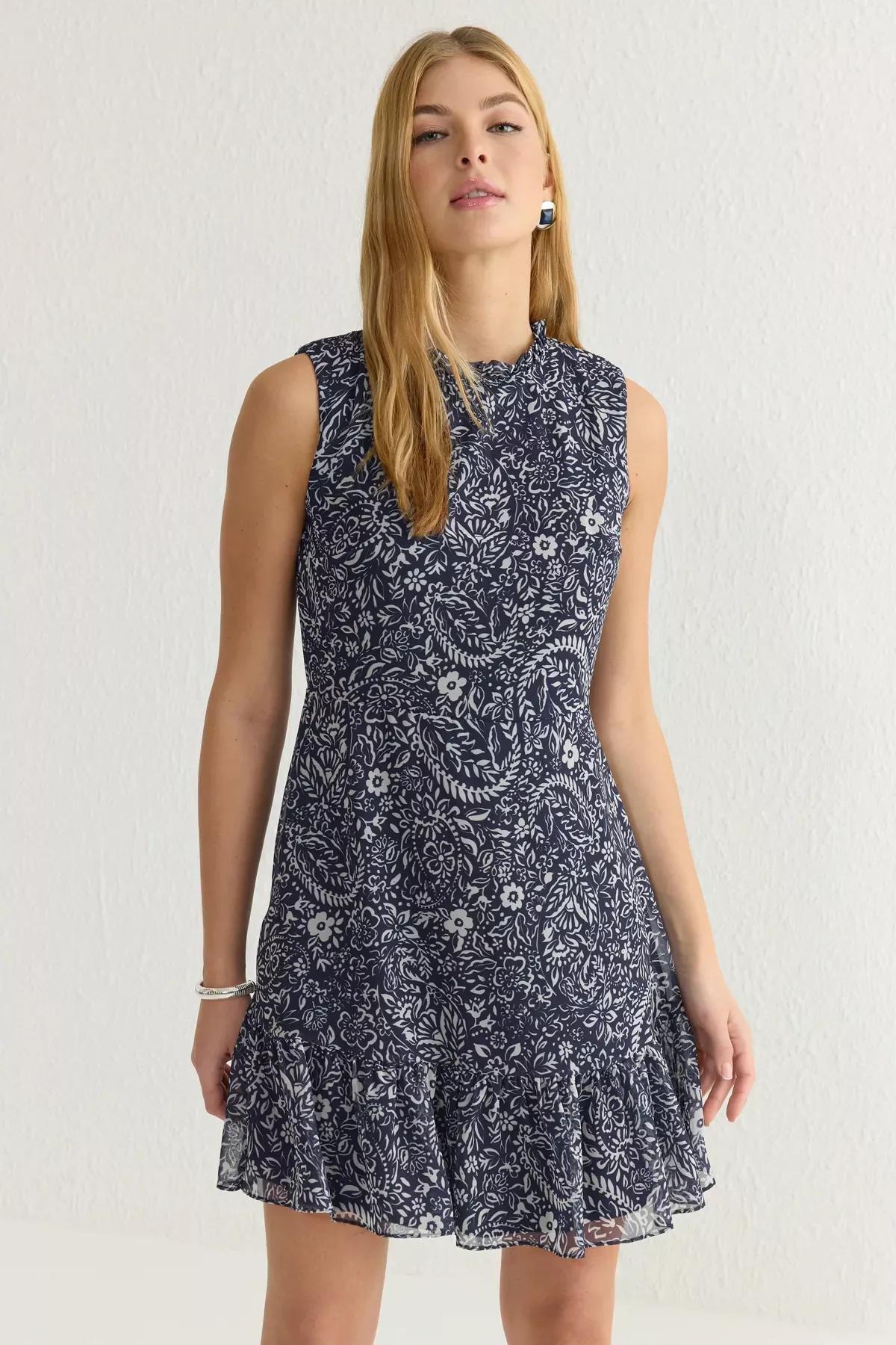 Grey A-Line Lined Chiffon Mini Dress, , large image number 1