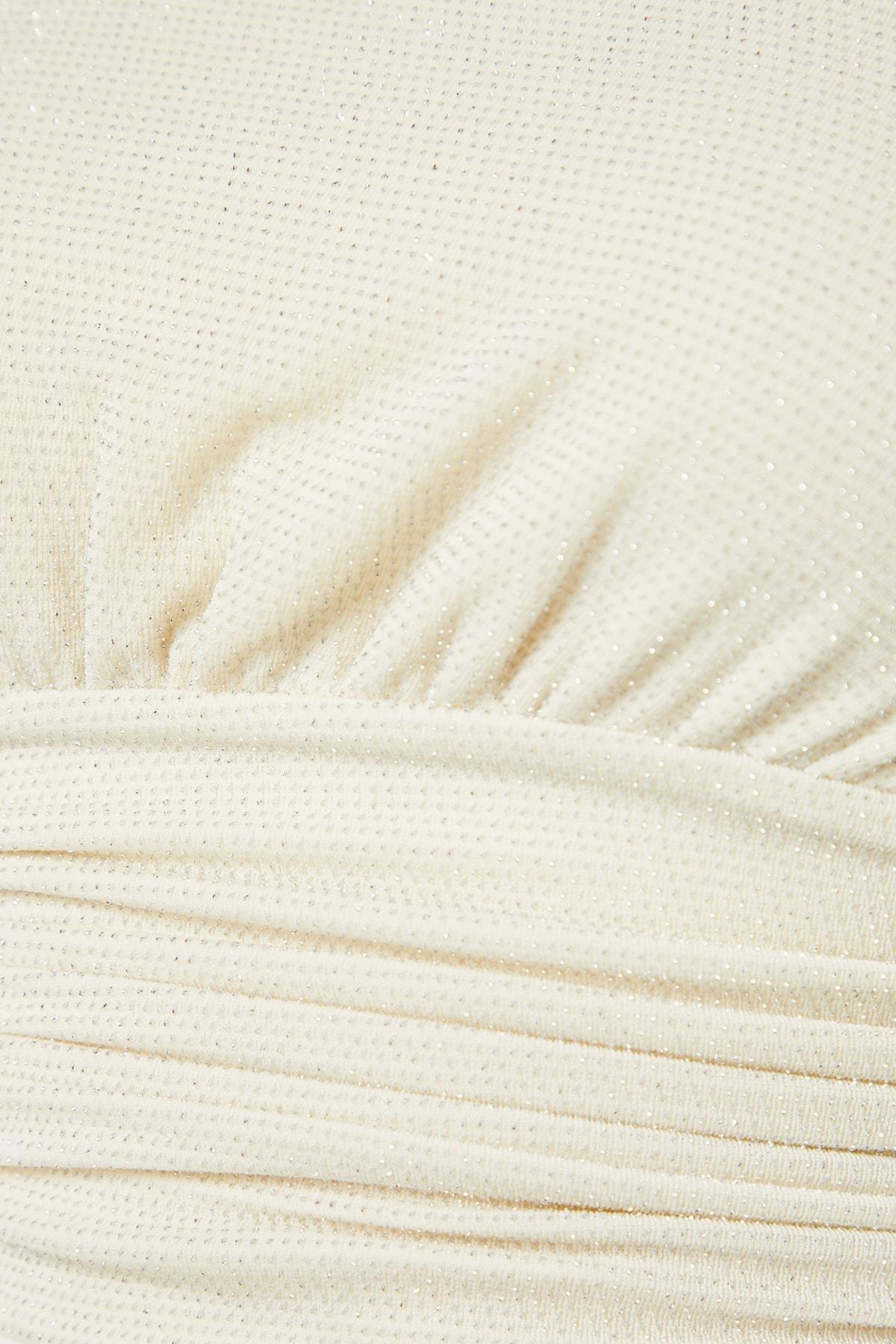 White Fitted Asymmetrical Collar Crop Top, , large image number 7