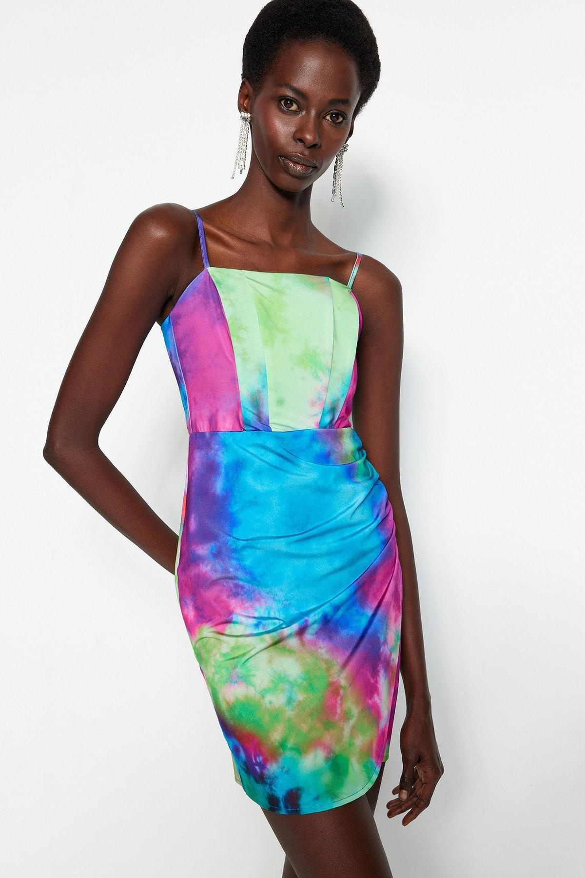 Multicolour Fitted Square Collar Dress, , large image number 1