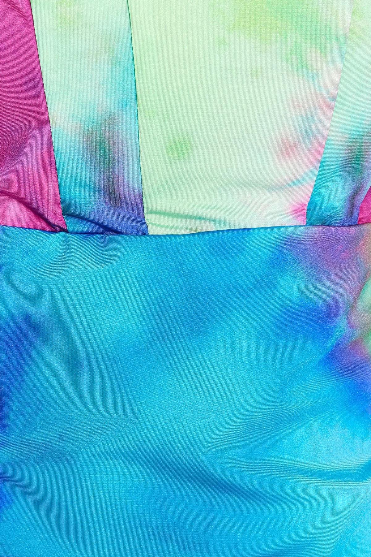 Multicolour Fitted Square Collar Dress, , large image number 5