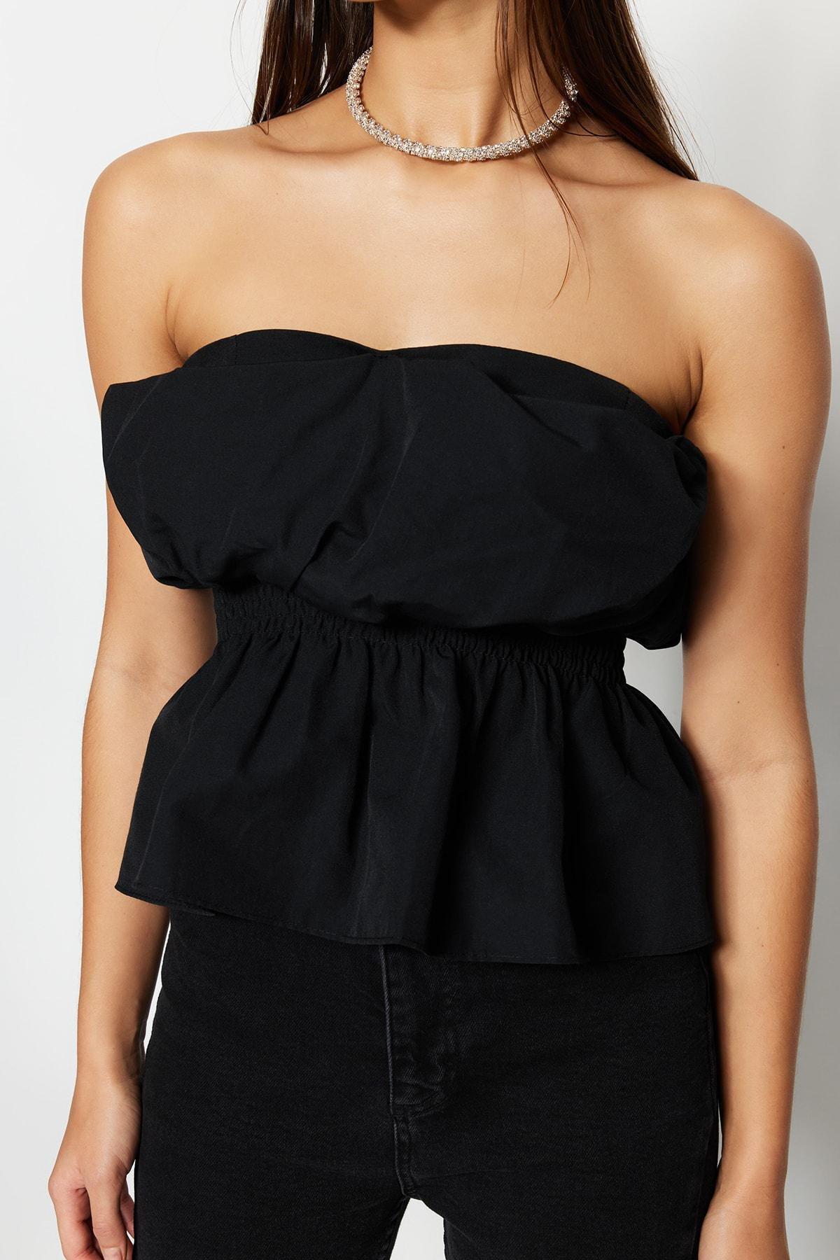 Black Fitted Strapless Blouse, , large image number 3