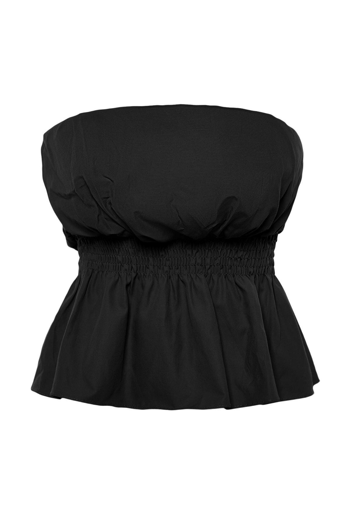 Black Fitted Strapless Blouse, , large image number 5