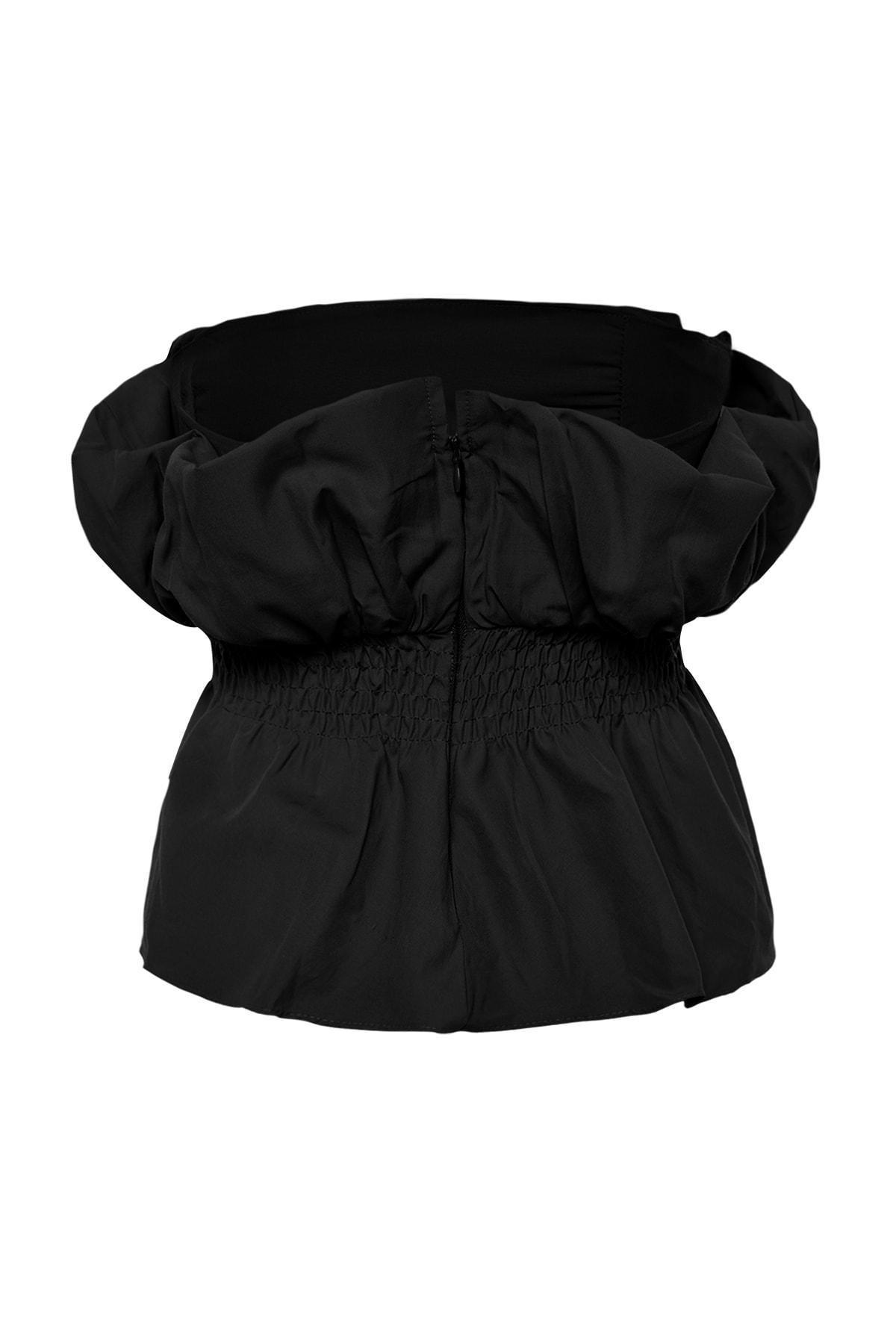 Black Fitted Strapless Blouse, , large image number 7