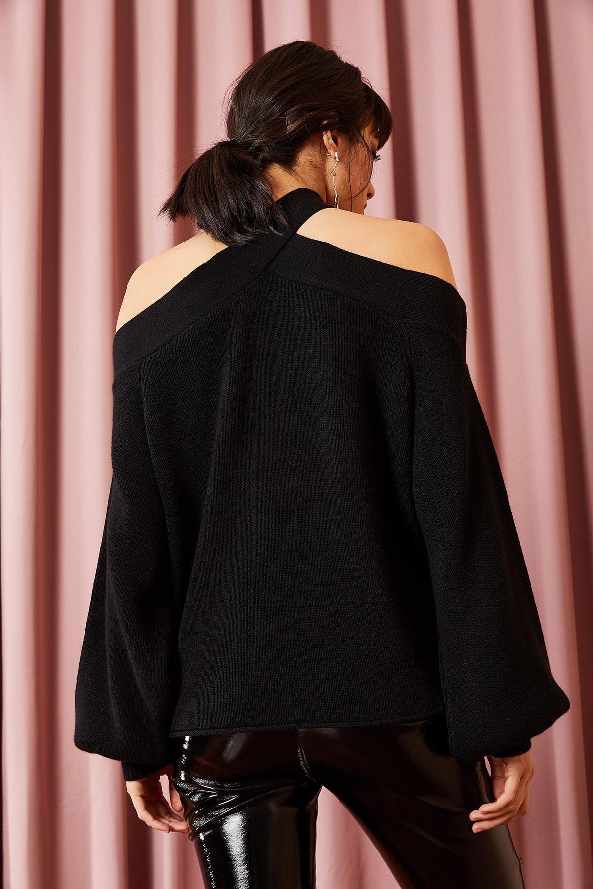 Black Off-Shoulder Oversize Sweater, BLACK, large image number 4