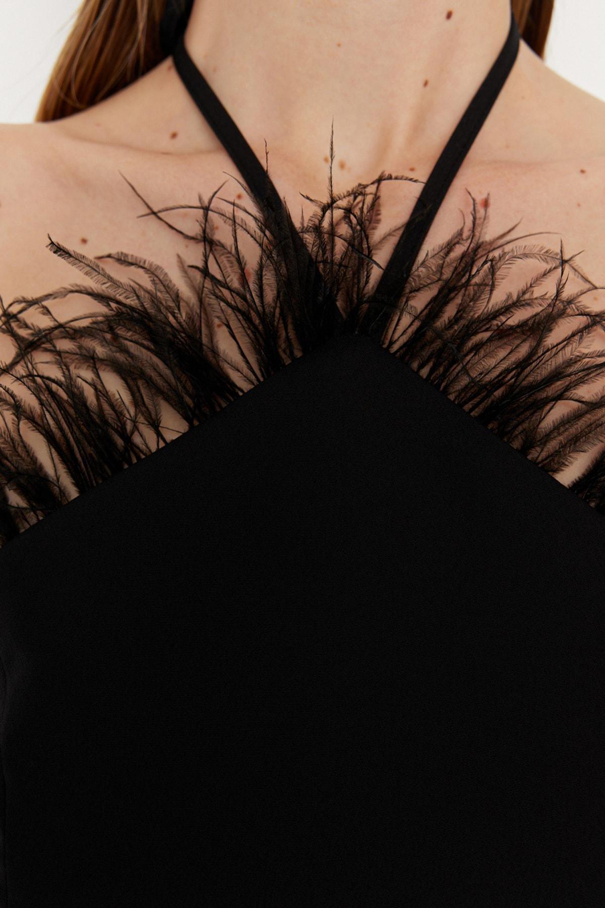Black Asymmetrical Collar Crop Top, , large image number 2