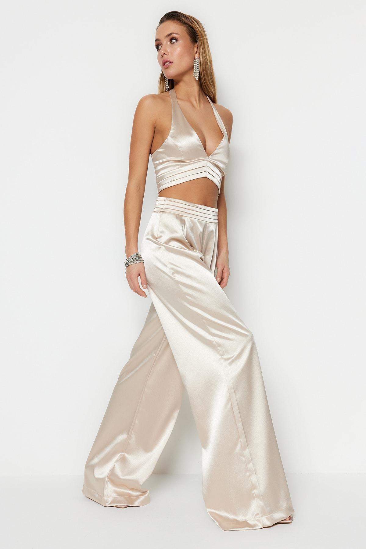 Beige Wide Leg Pants, , large image number 2