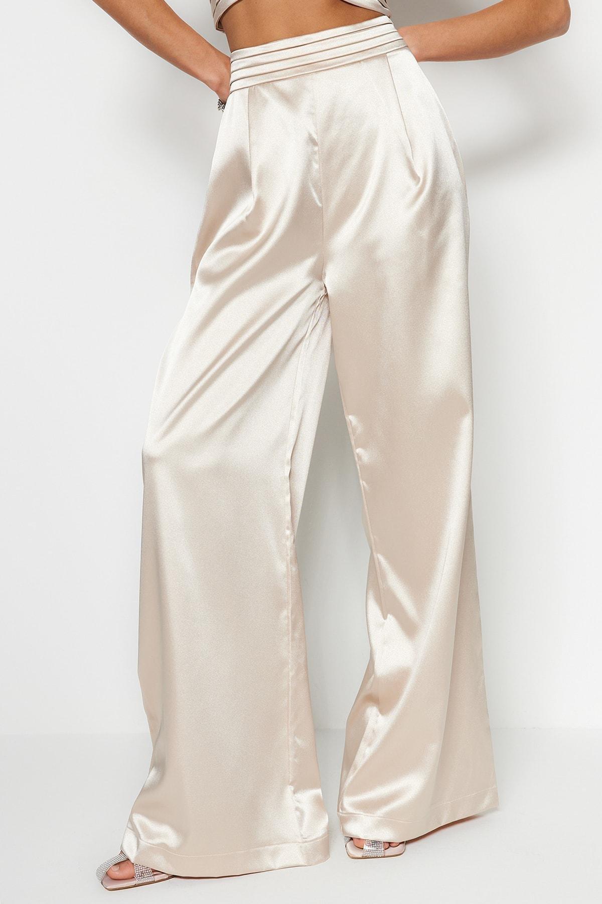 Beige Wide Leg Pants, , large image number 3