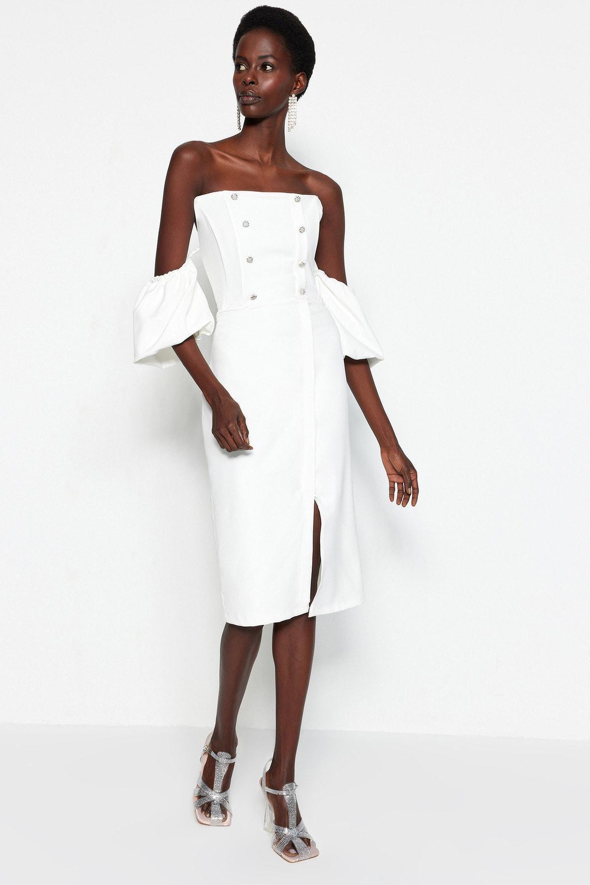 White Off-Shoulder Bodycon Dress, , large image number 0