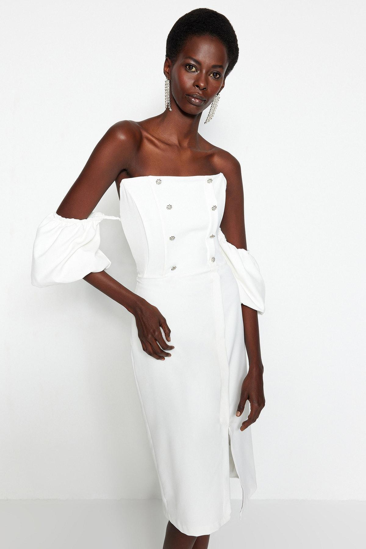 White Off-Shoulder Bodycon Dress, , large image number 2