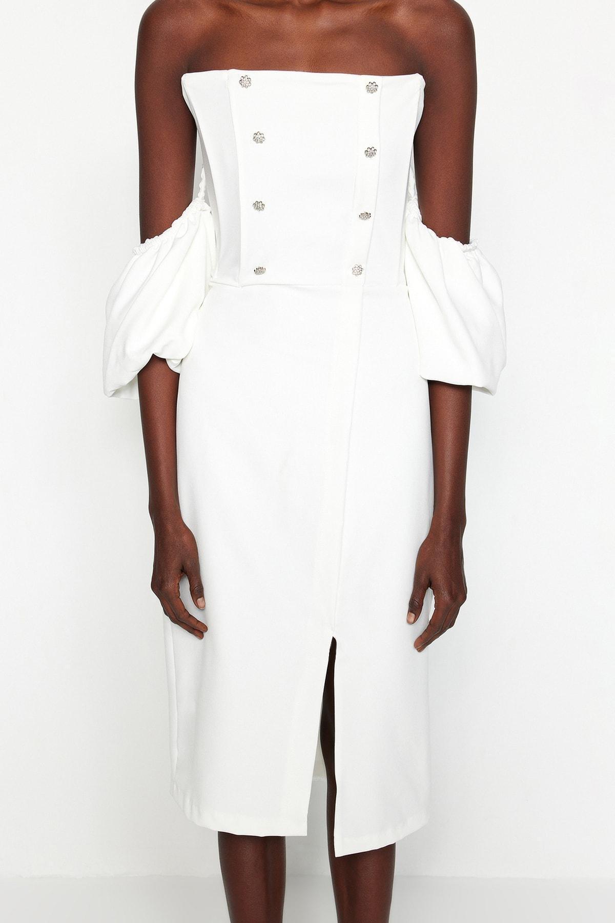 White Off-Shoulder Bodycon Dress, , large image number 3