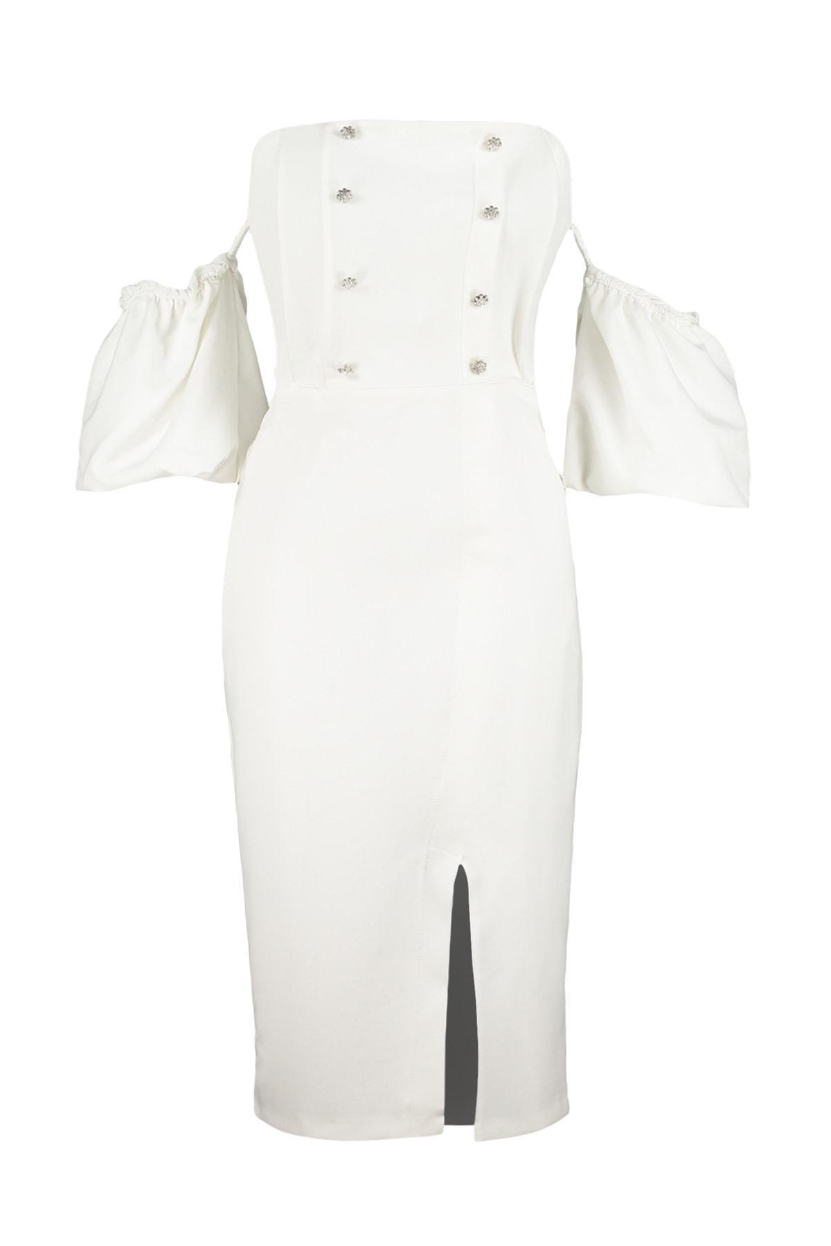 White Off-Shoulder Bodycon Dress, , large image number 6