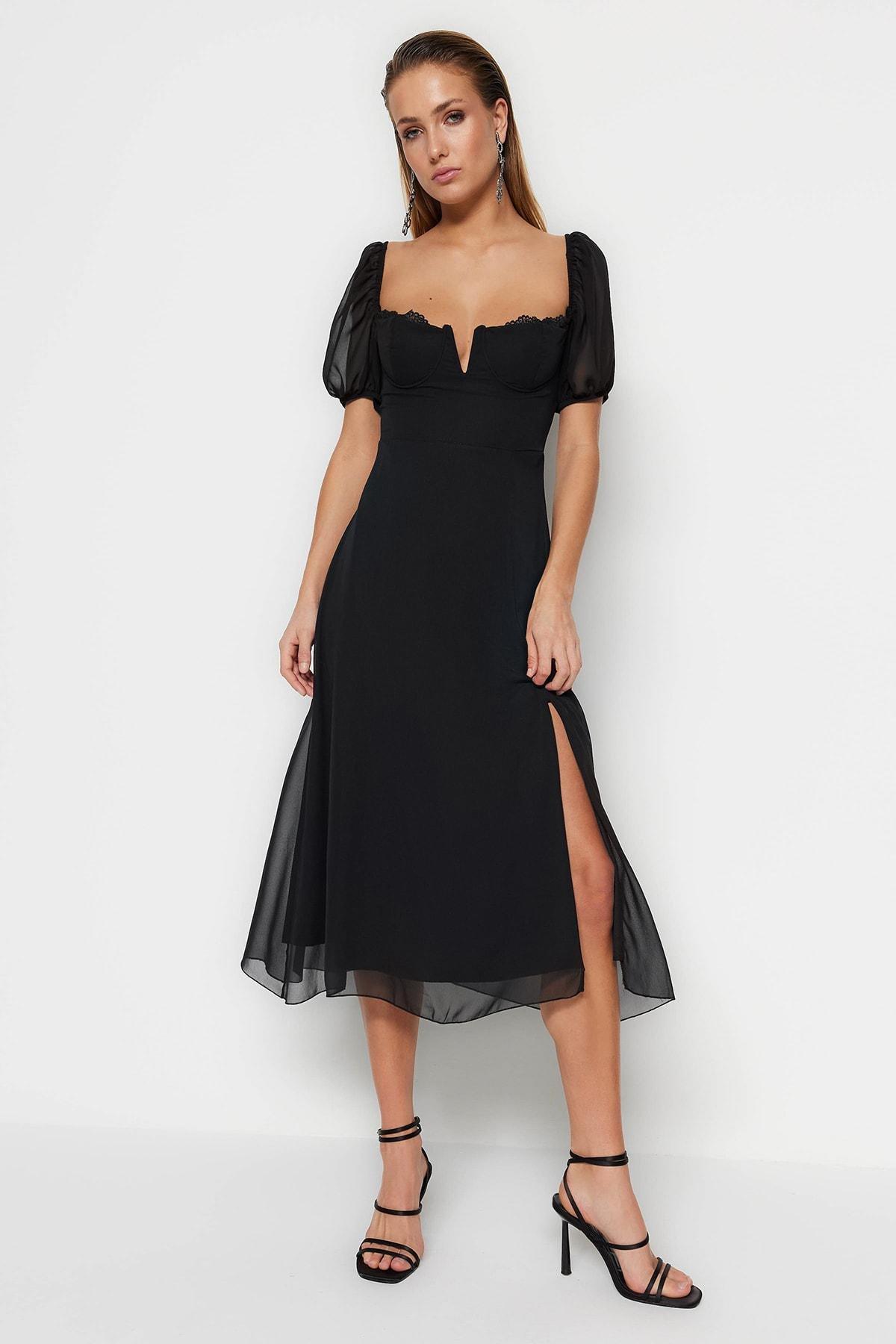 Black Sweetheart Neckline Shift Dress, , large image number 0