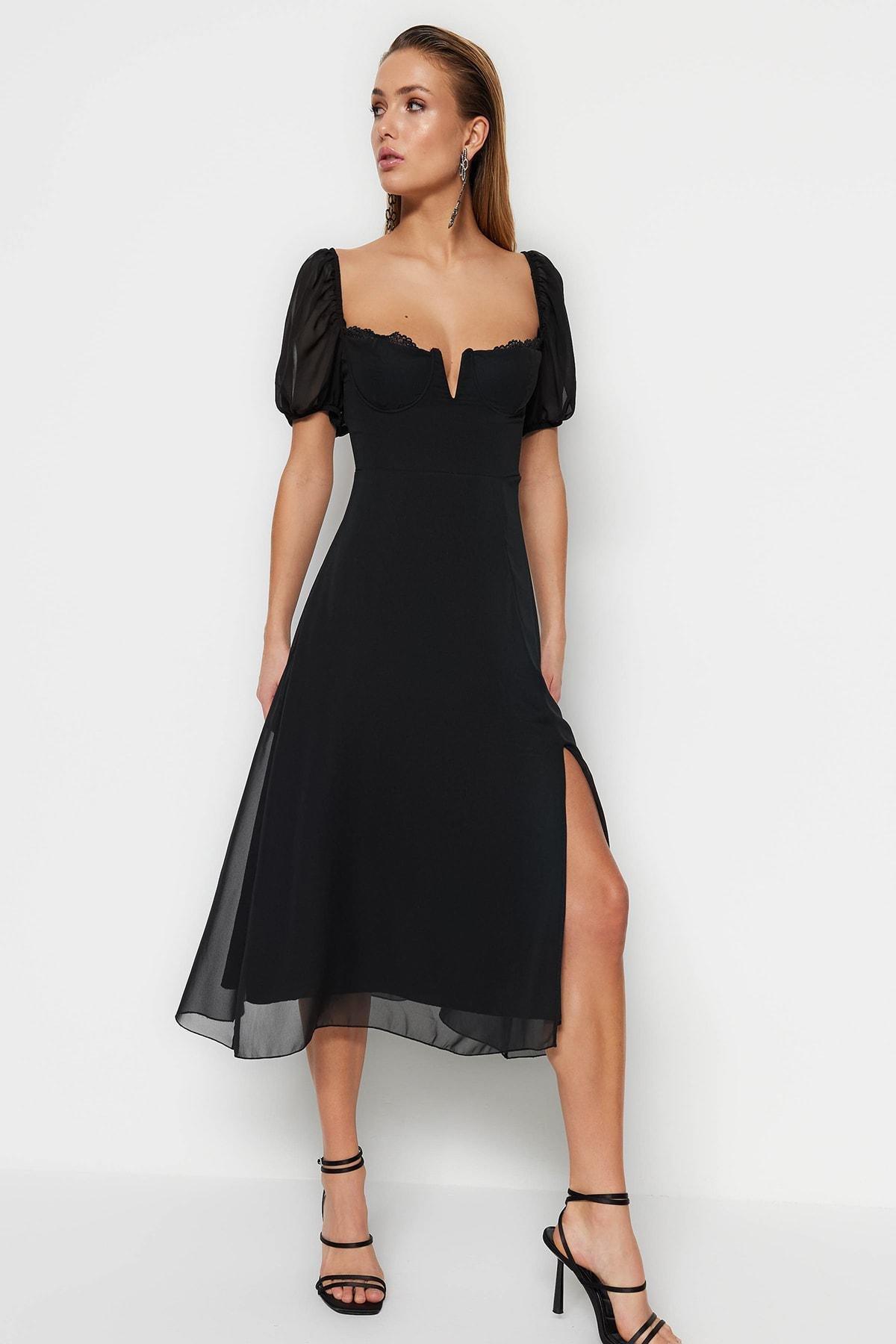 Black Sweetheart Neckline Shift Dress, , large image number 2
