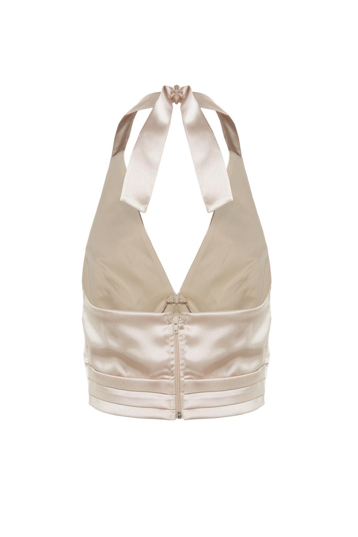 Beige V-Neck Crop Top, , large image number 6