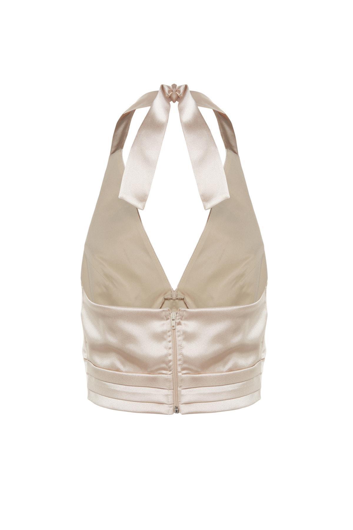 Trendyol - Beige V-Neck Crop Top