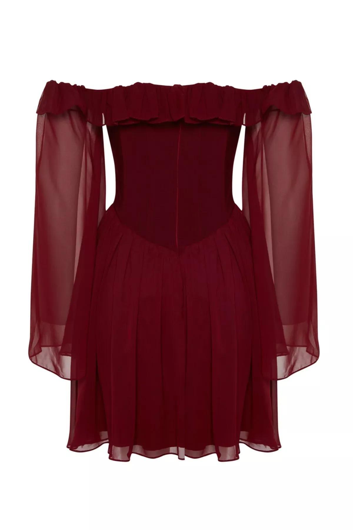 Burgundy Chiffon Occasion Wear Dress, , large image number 6