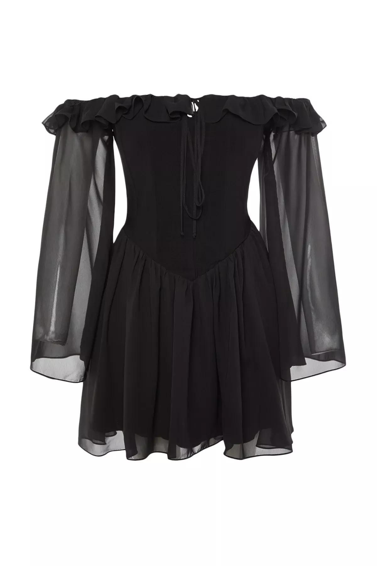 Black Skater Carmen Collar Dress, , large image number 6