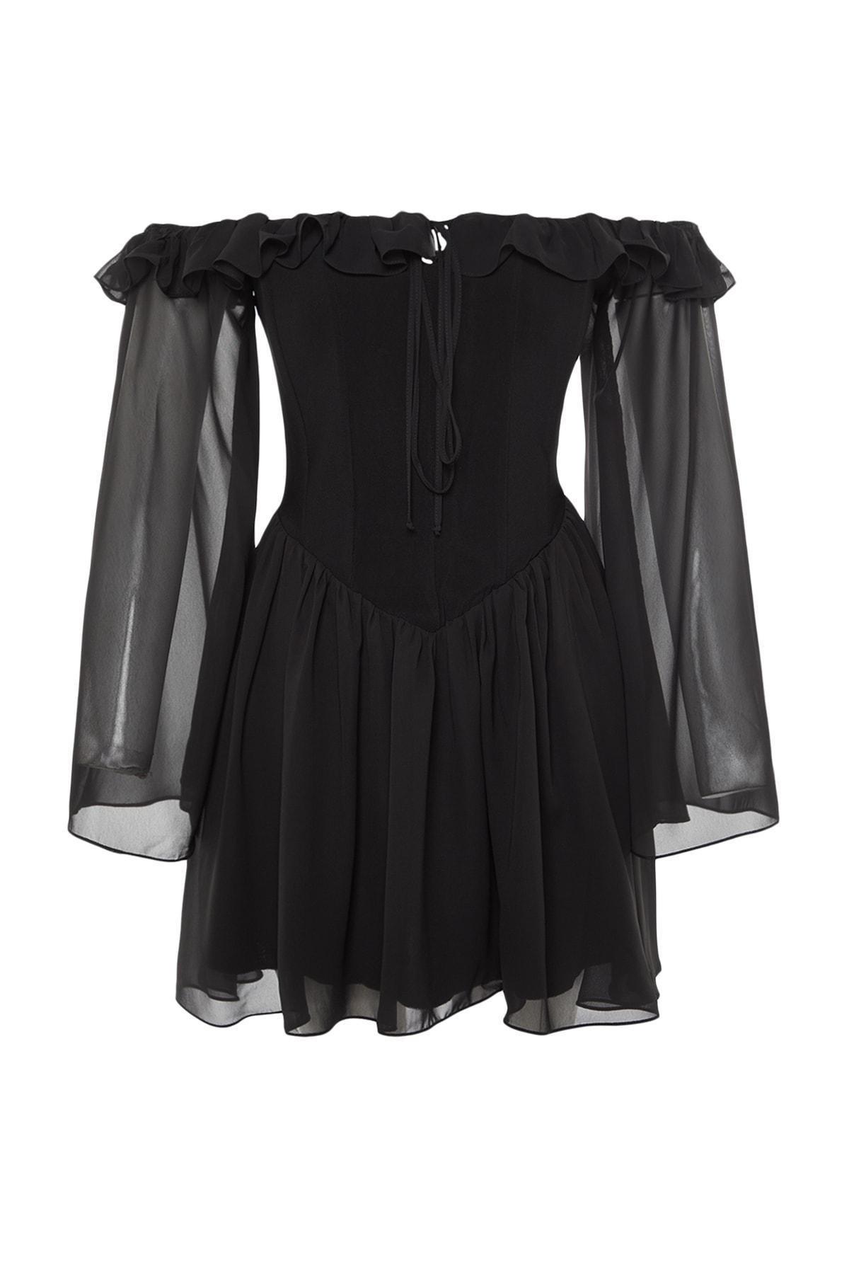 Black Skater Carmen Collar Dress, , large image number 7