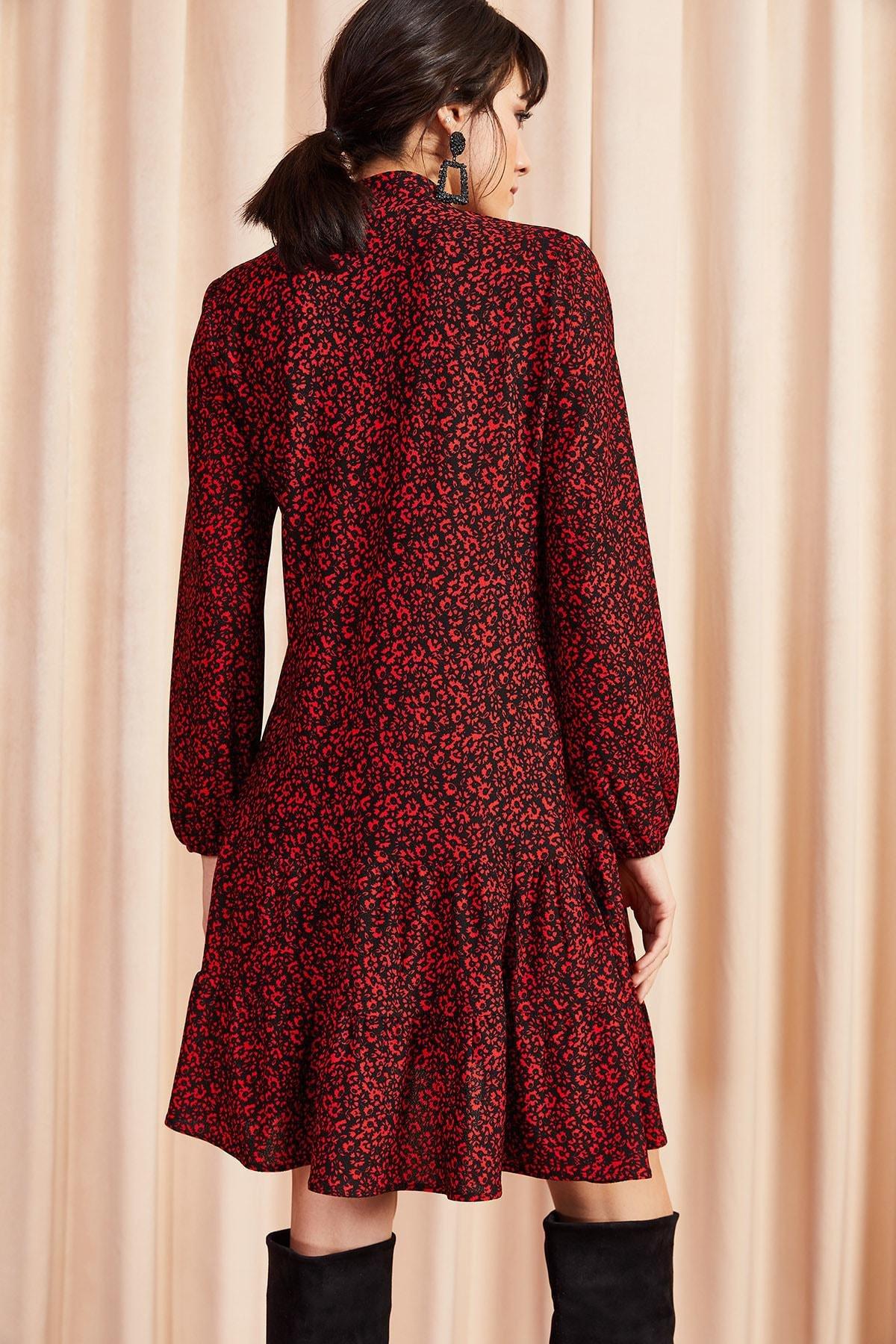 Red V-Neck Ruffle Dress, Red, large image number 3