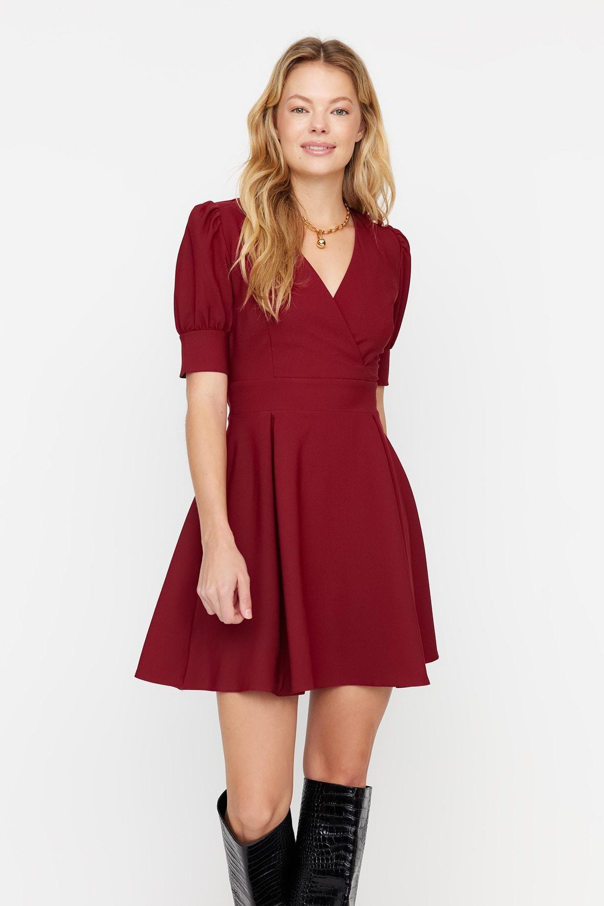 Red V-Neck A-Line Dress, , large image number 0