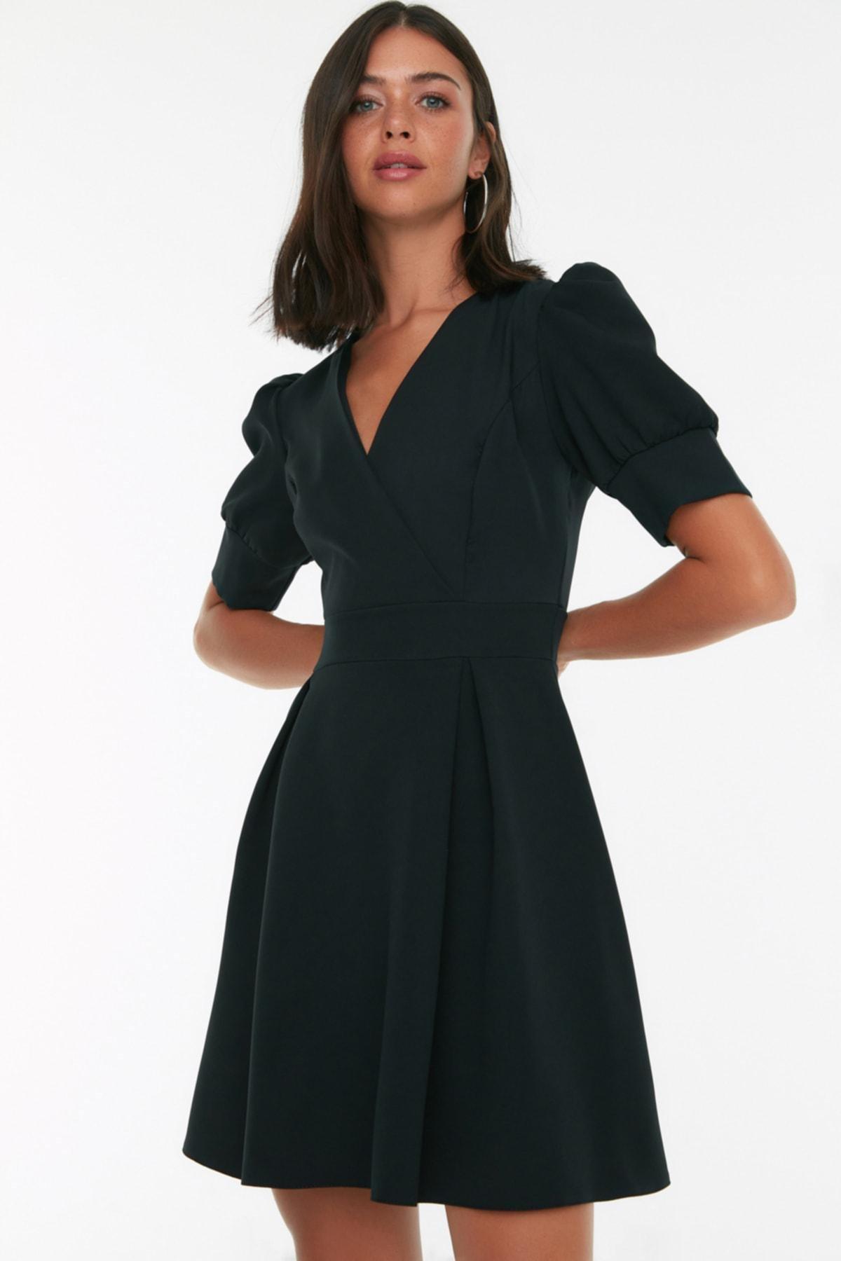 Black A-Line Double-Breasted Dress, , large image number 2