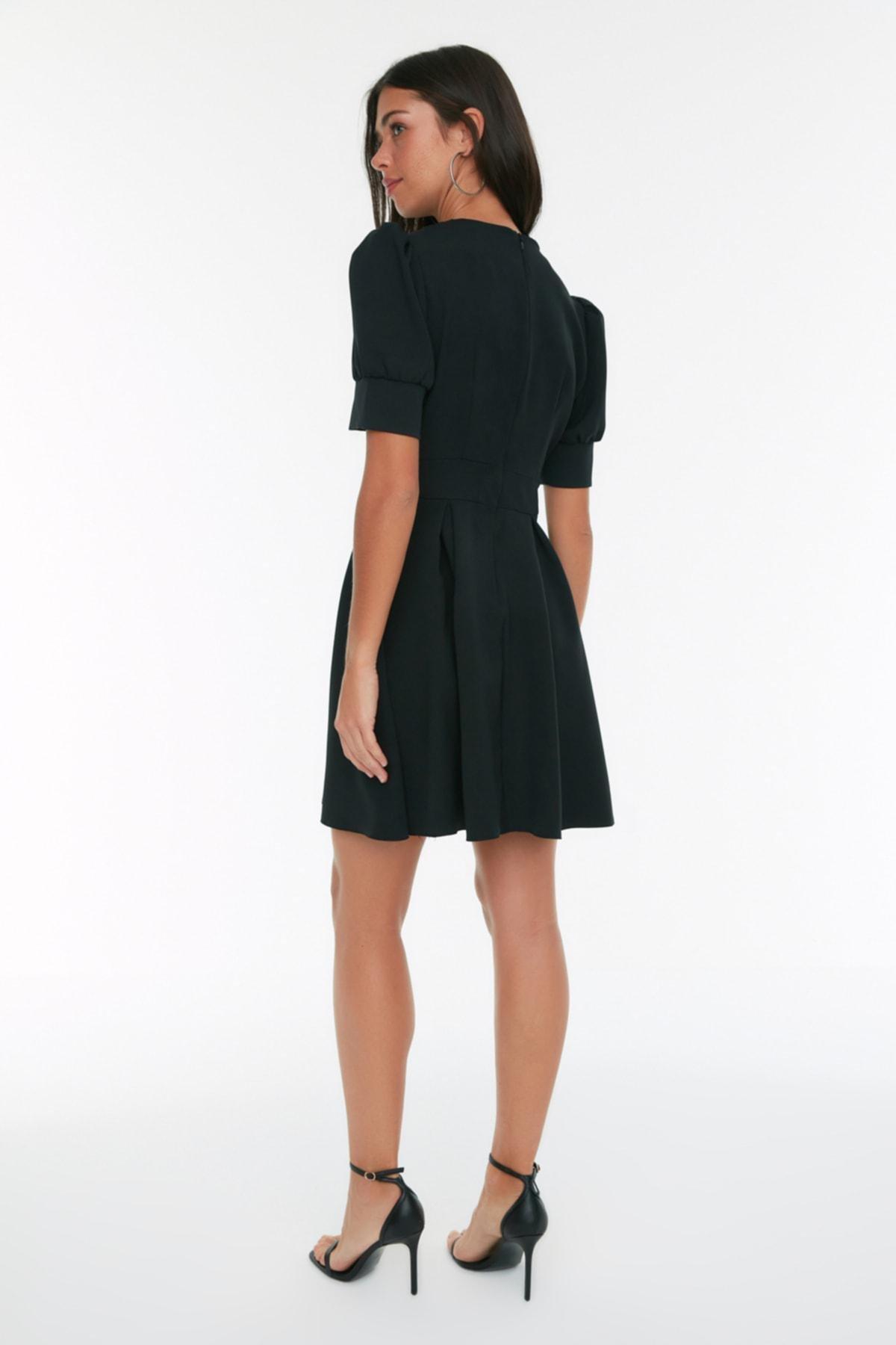 Black A-Line Double-Breasted Dress, , large image number 4