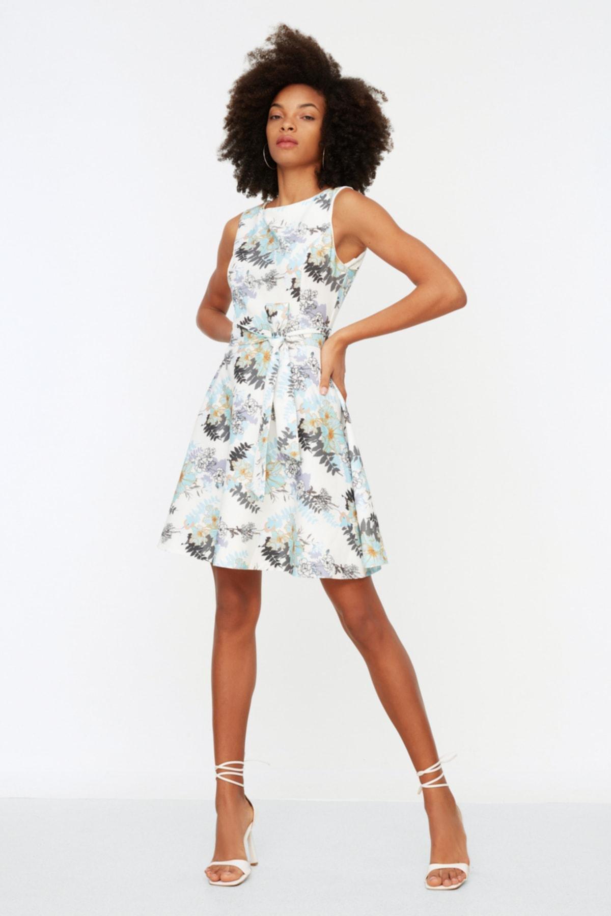 White Floral A-Line Dress, Multicolor, large image number 0