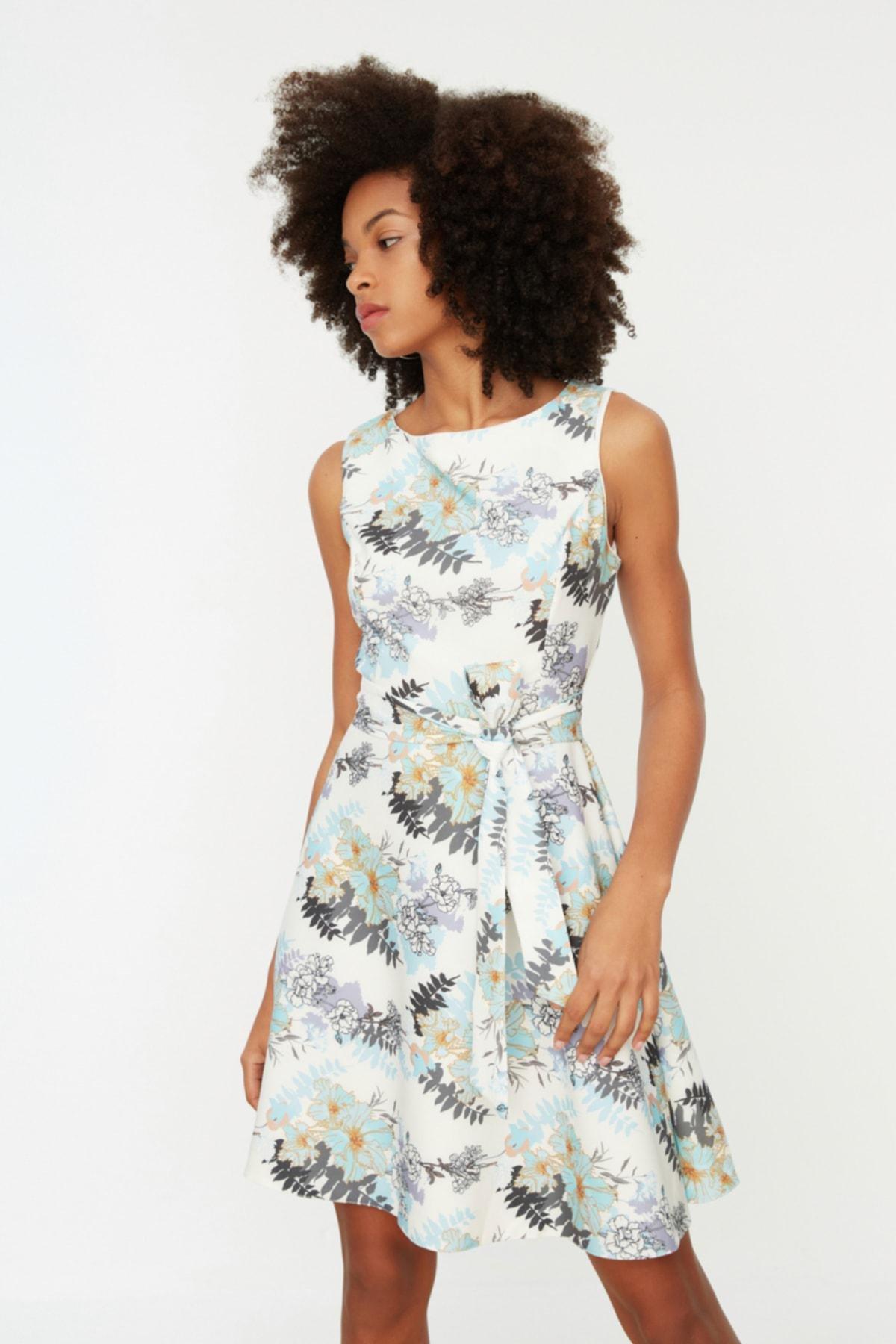 White Floral A-Line Dress, Multicolor, large image number 1