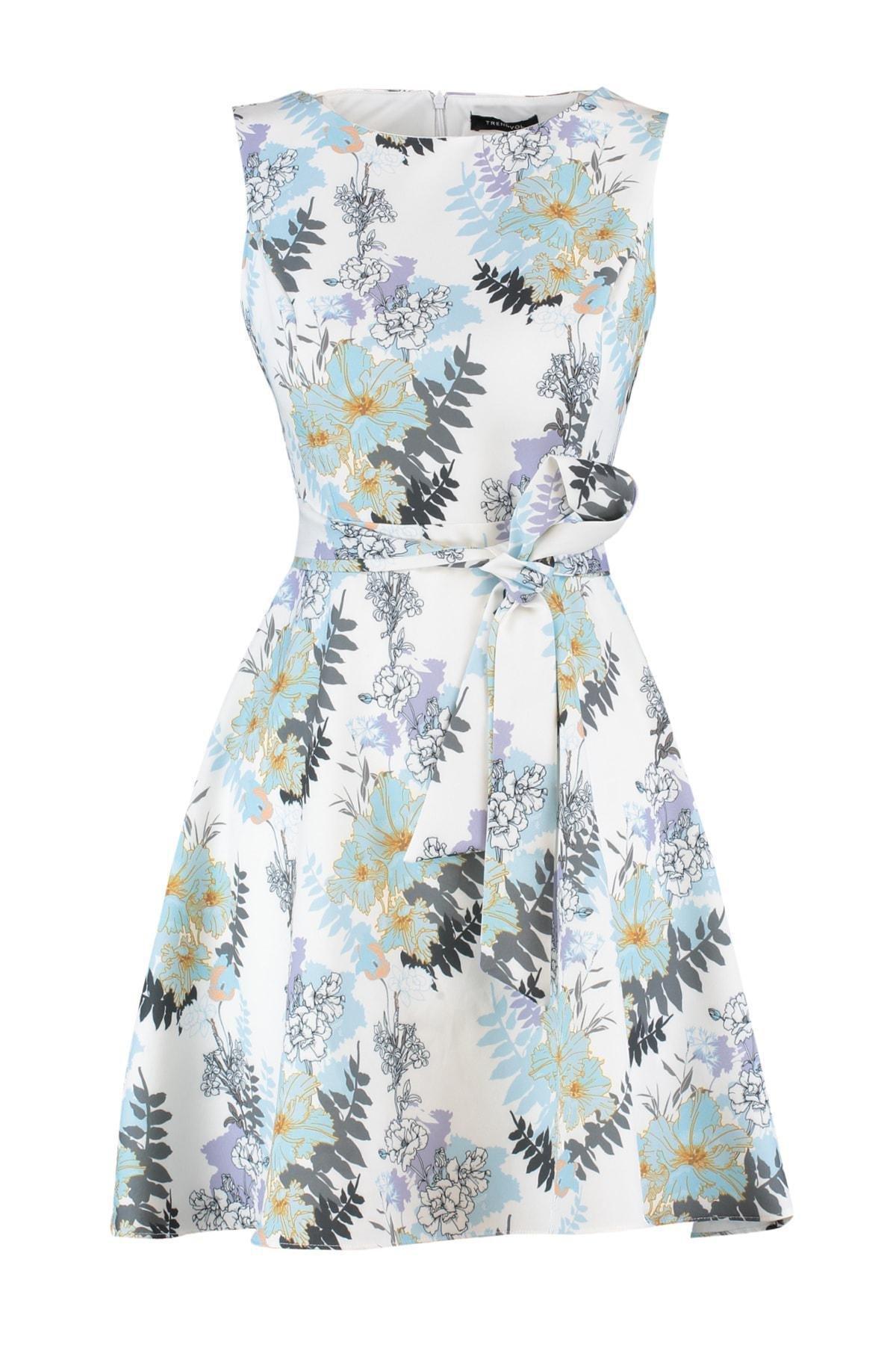 White Floral A-Line Dress, Multicolor, large image number 5