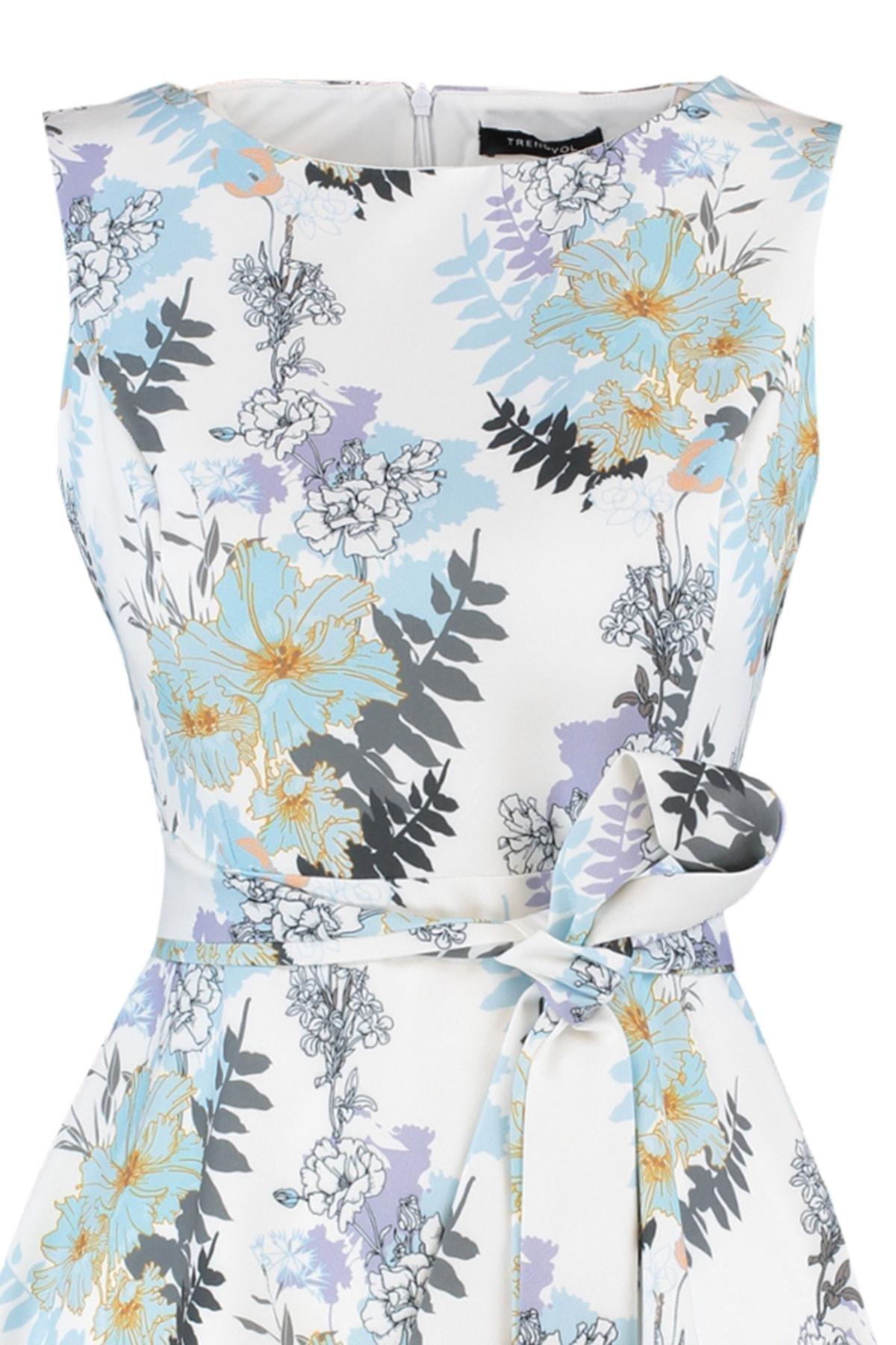 White Floral A-Line Dress, Multicolor, large image number 6
