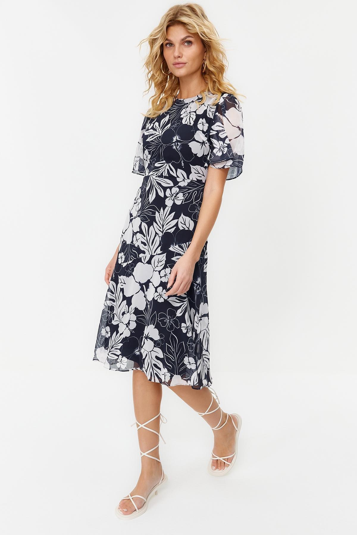 Blue Midi Woven A-Line Dress, , large image number 2