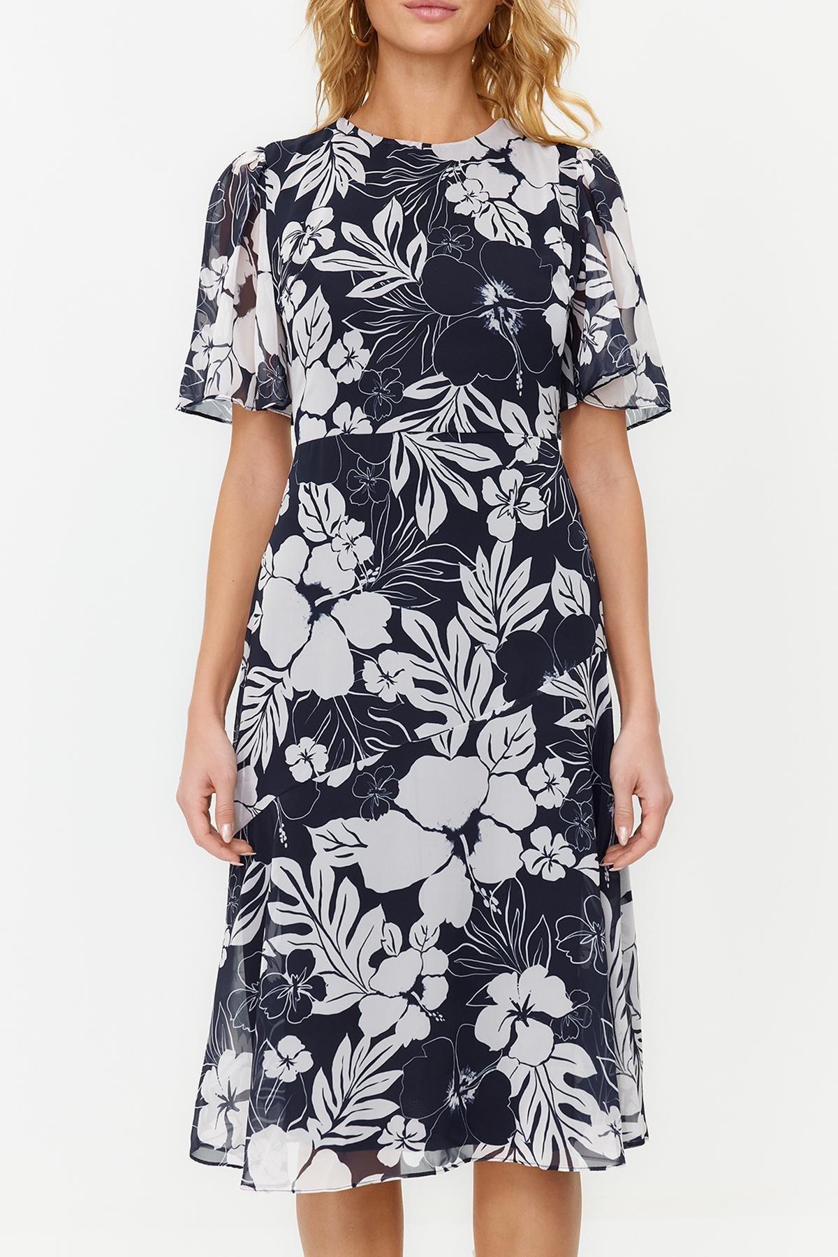 Blue Midi Woven A-Line Dress, , large image number 3