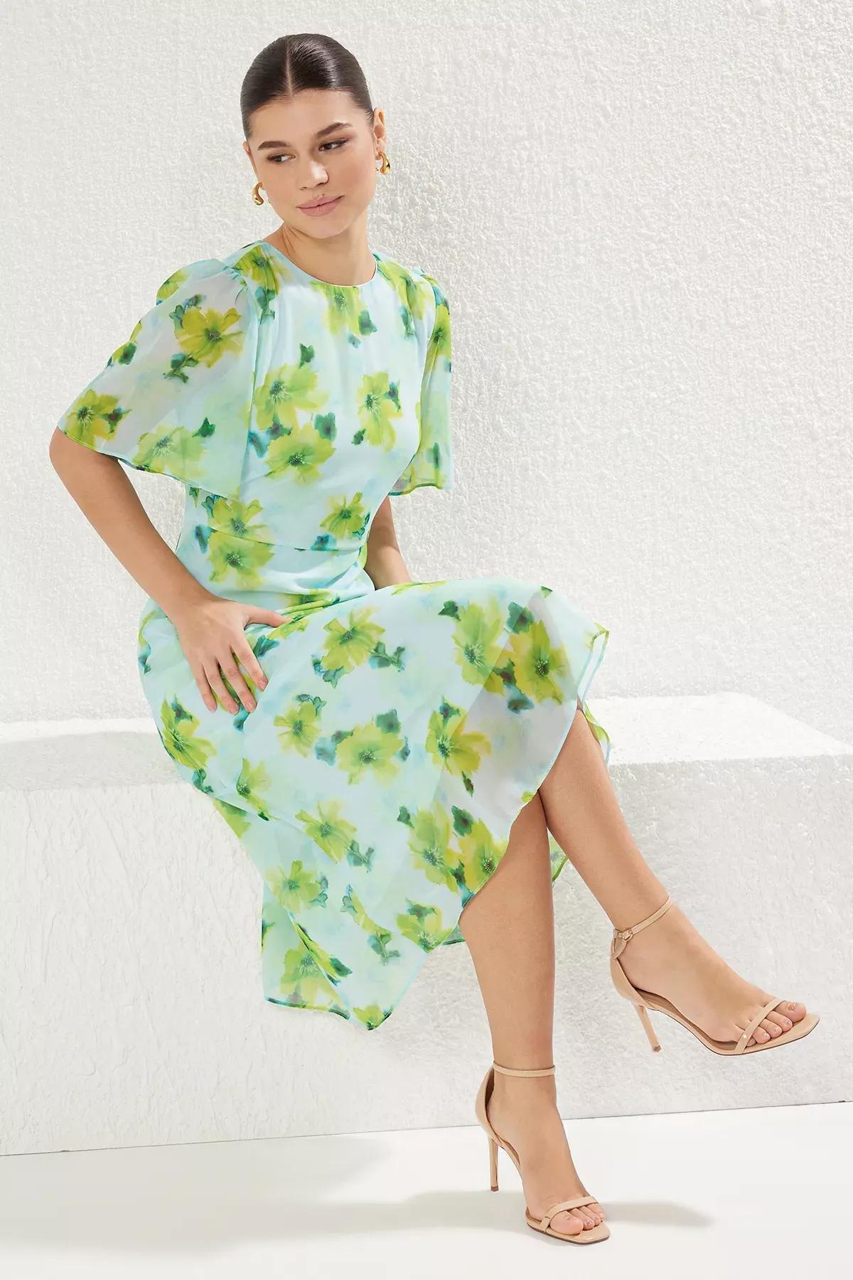 Blue Plain A Cut Midi Woven Dress, LIGHT BLUE, large image number 0