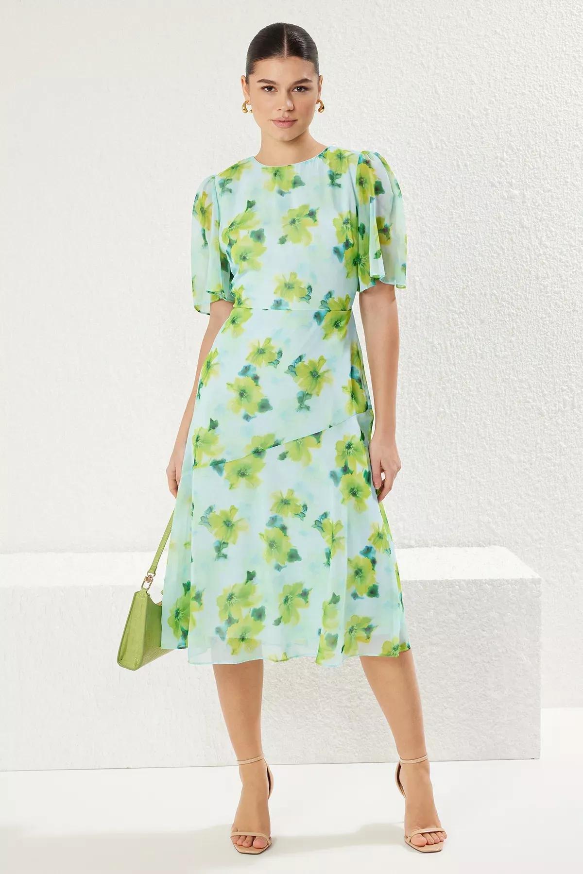 Blue Plain A Cut Midi Woven Dress, LIGHT BLUE, large image number 1