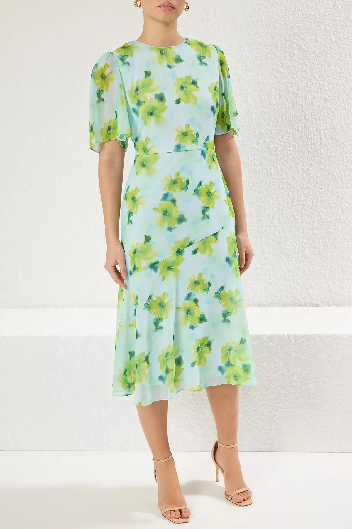 Blue Plain A Cut Midi Woven Dress, LIGHT BLUE, large image number 2