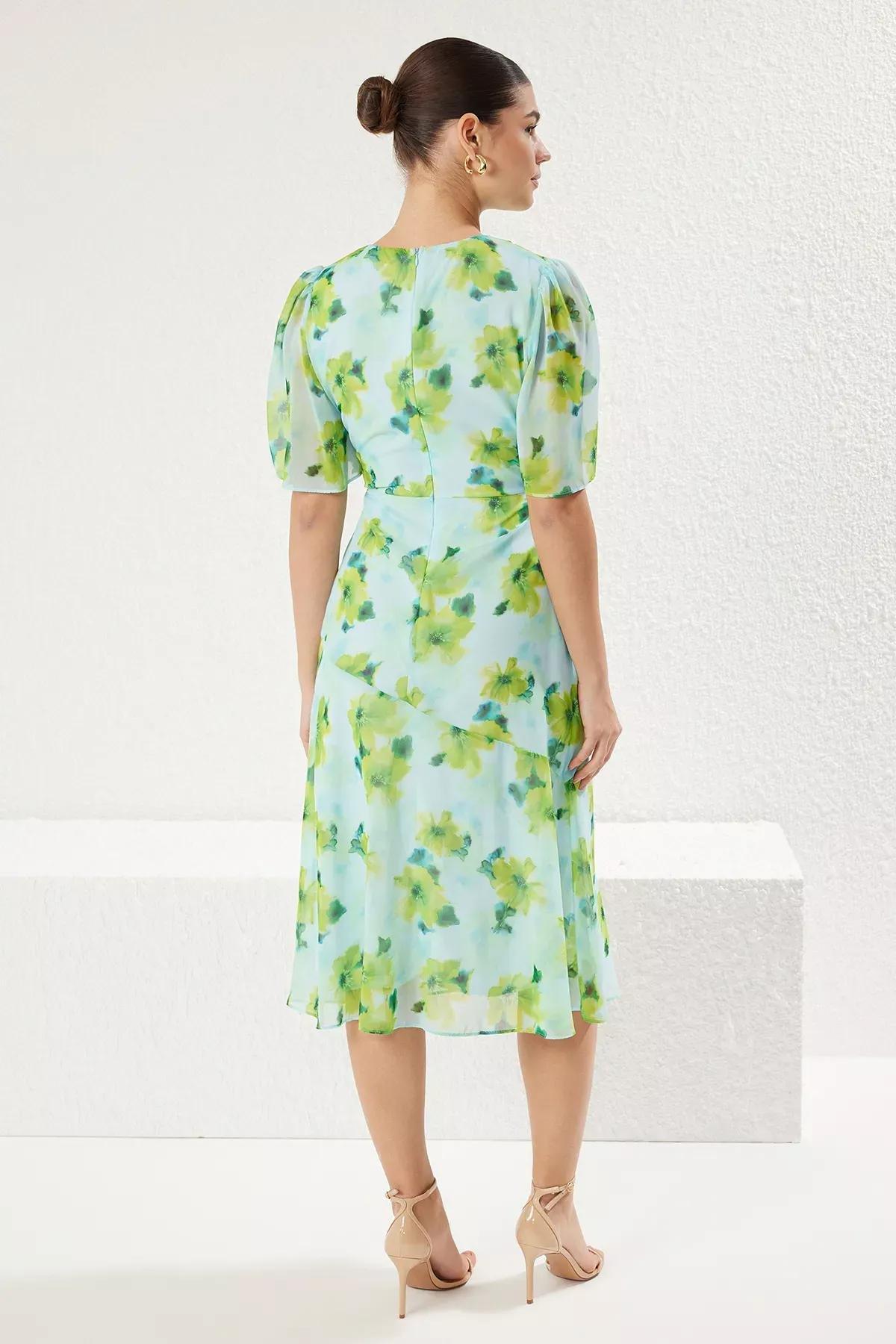 Blue Plain A Cut Midi Woven Dress, LIGHT BLUE, large image number 4