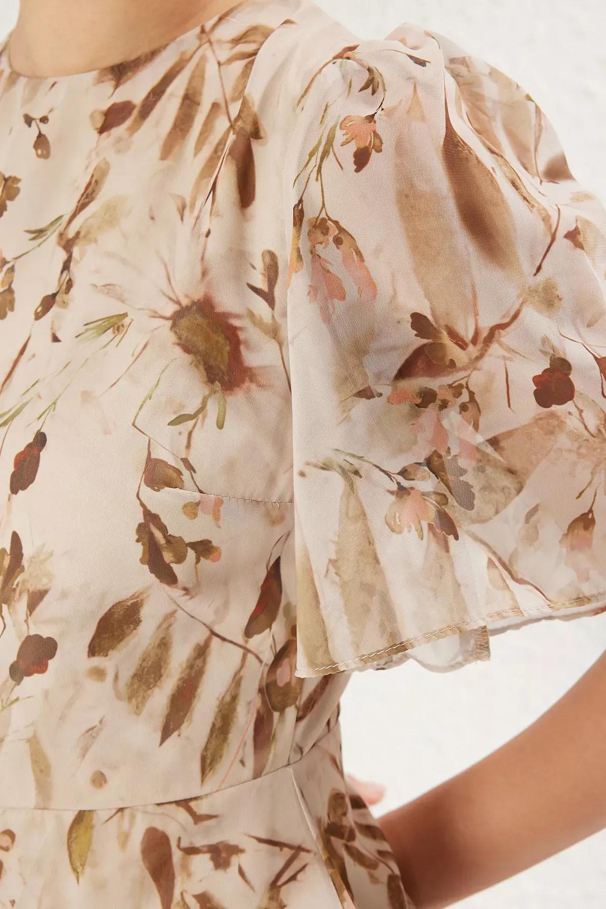 Brown Floral A-Line Midi Dress, , large image number 3