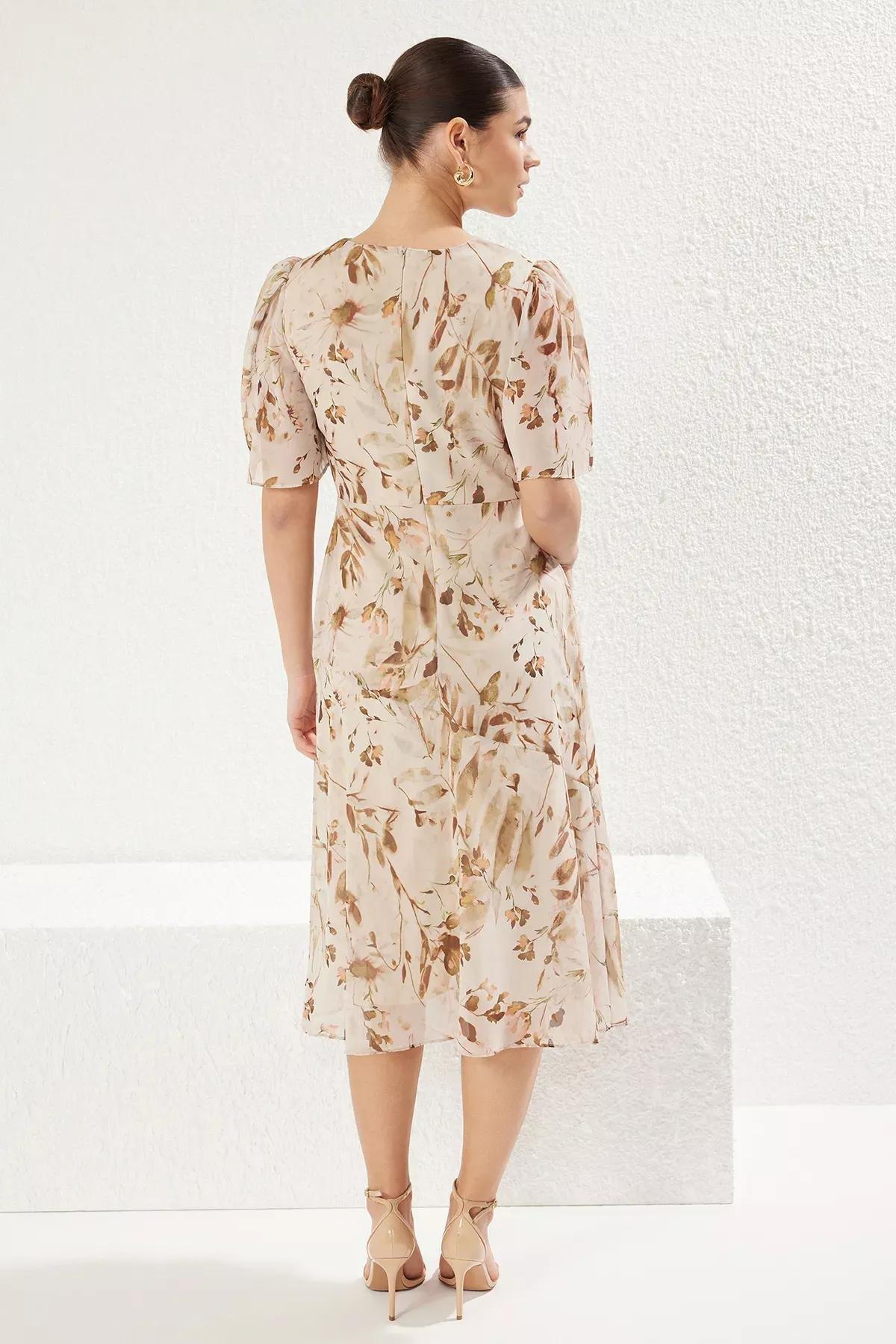 Brown Floral A-Line Midi Dress, , large image number 4