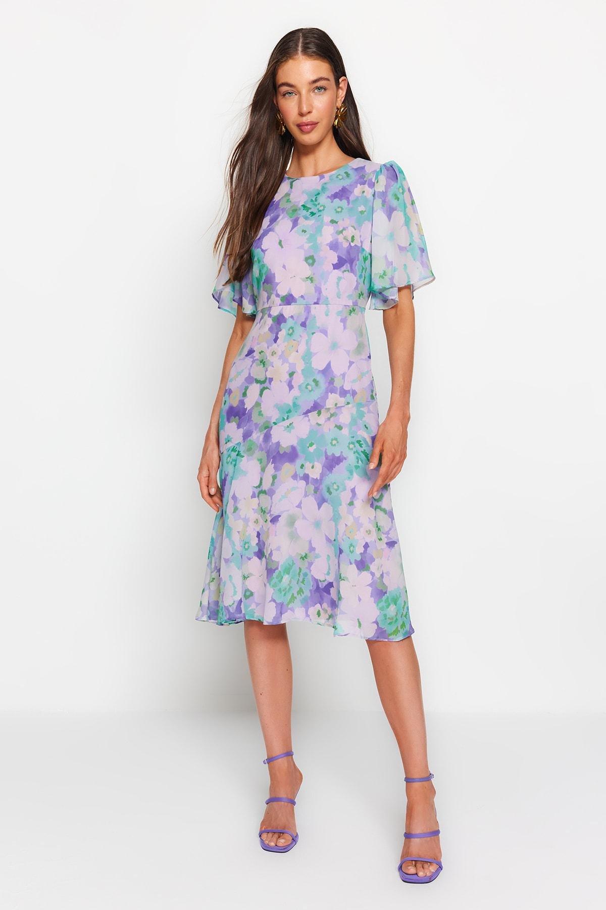 Multicolor A-Line Basic Chiffon Midi Woven Dress, , large image number 0