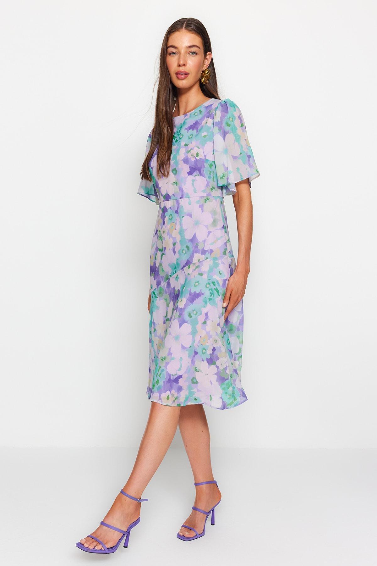 Multicolor A-Line Basic Chiffon Midi Woven Dress, , large image number 1