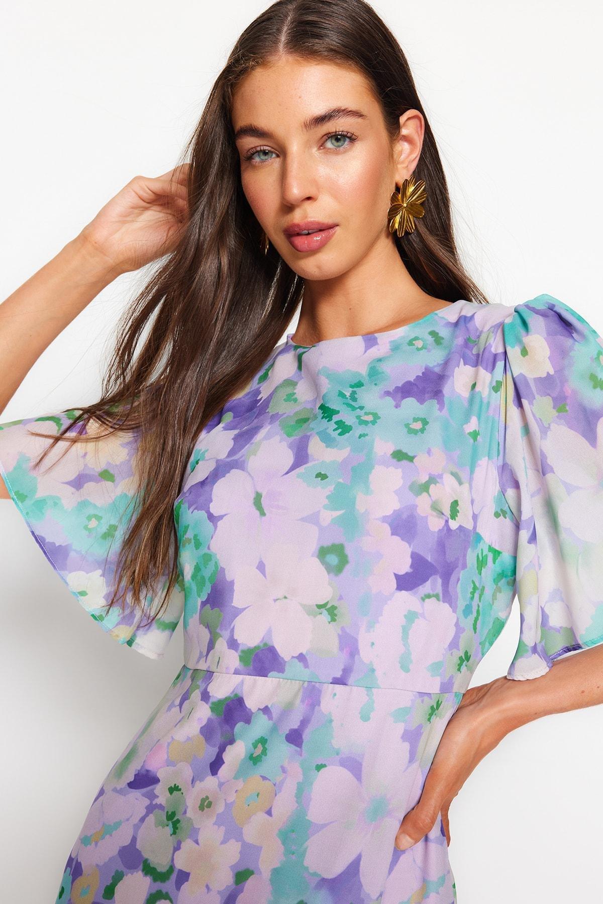 Multicolor A-Line Basic Chiffon Midi Woven Dress, , large image number 2