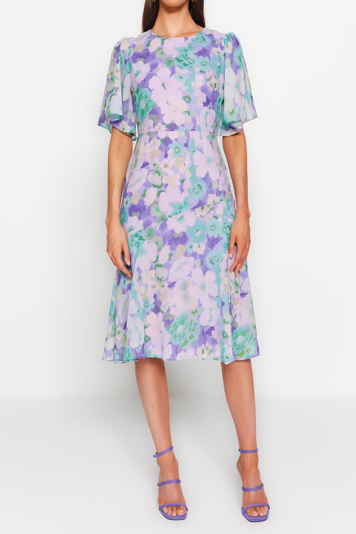 Multicolor A-Line Basic Chiffon Midi Woven Dress, , large image number 3